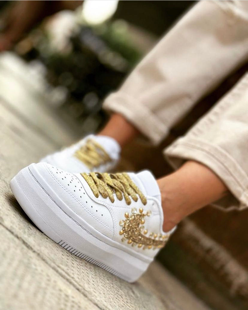 Nike Court Vision Low Platform Gold Glitter Studs Rhinestones