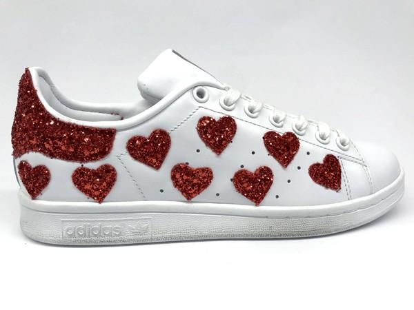 Adidas Stan Smith Hearts Red Glitter