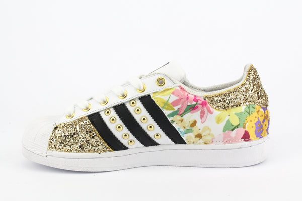 Adidas superstar clearance gold glitter stripes