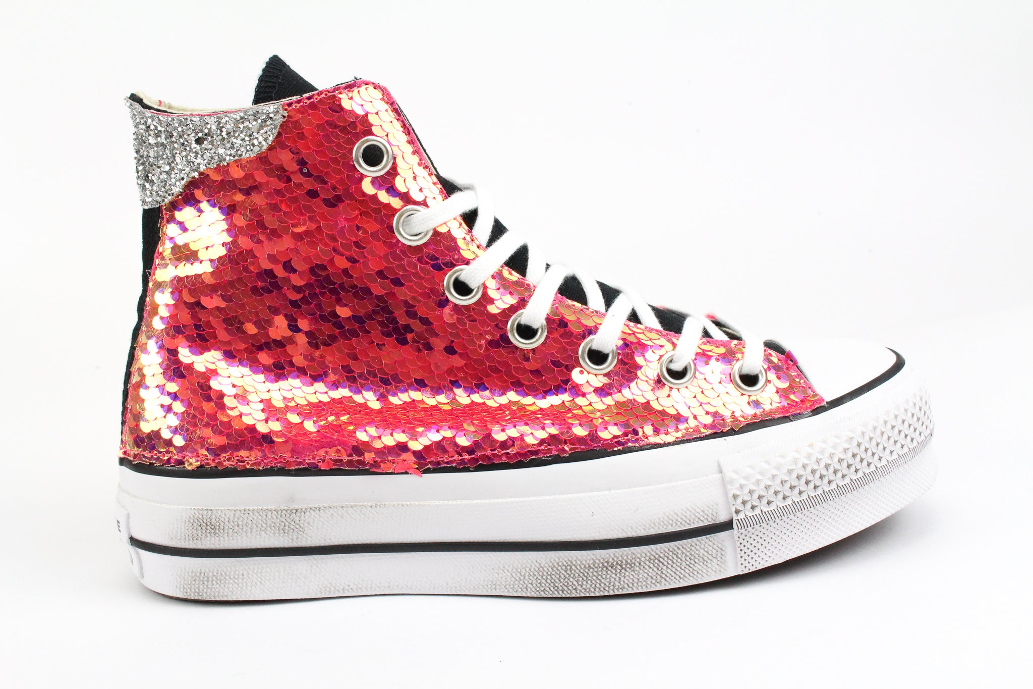 Converse All Star Platform Rosa Fluo Paillettes Silver Glitter