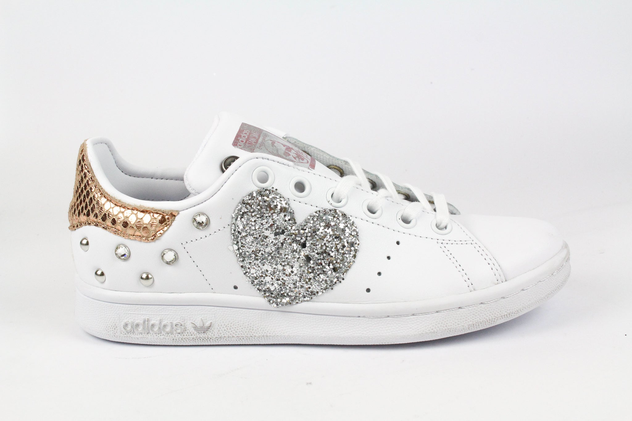 Adidas Stan Smith Heart Glitter Silver Strass Laminated Python