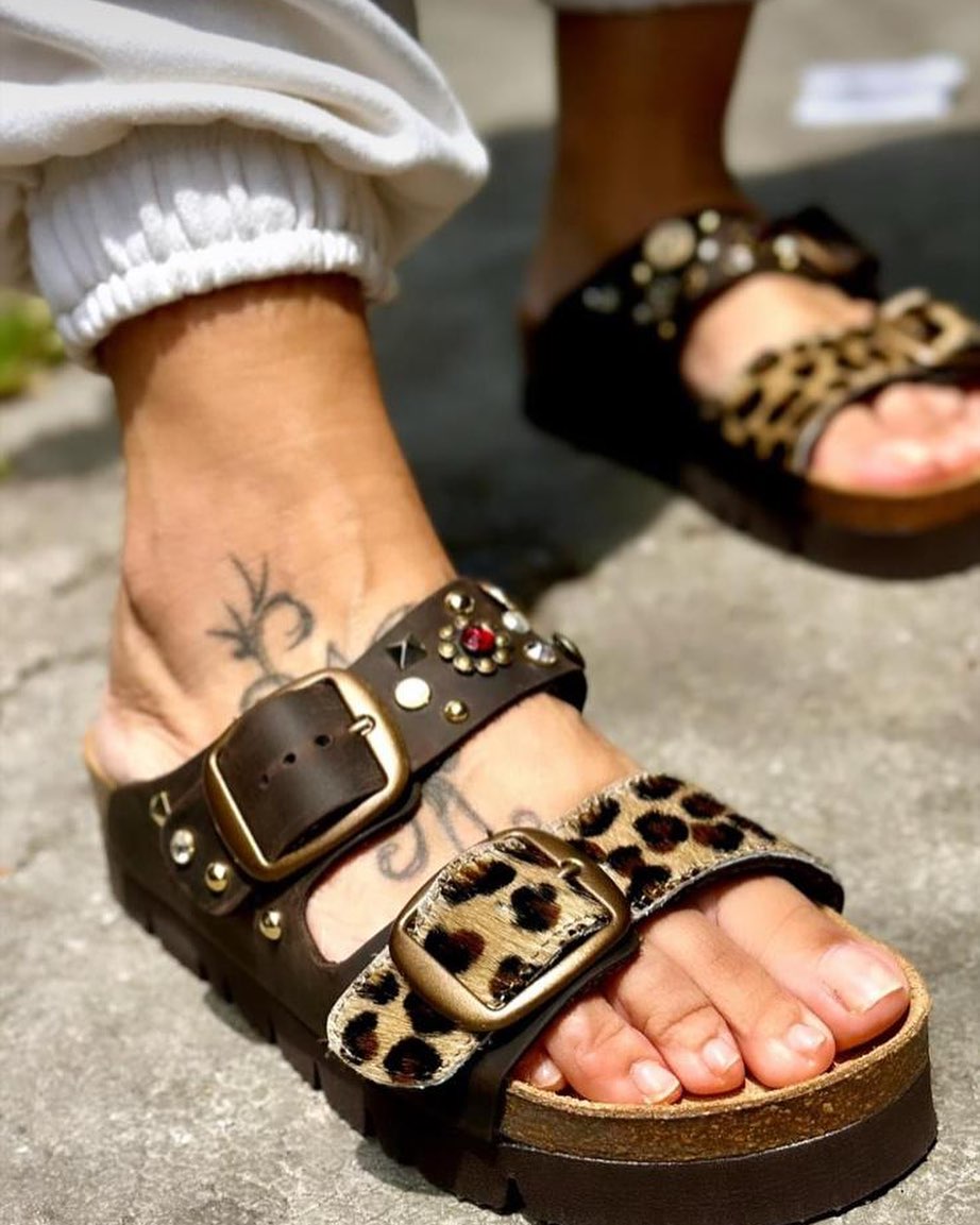 Platform Sandals with Gold Pyramid Studs