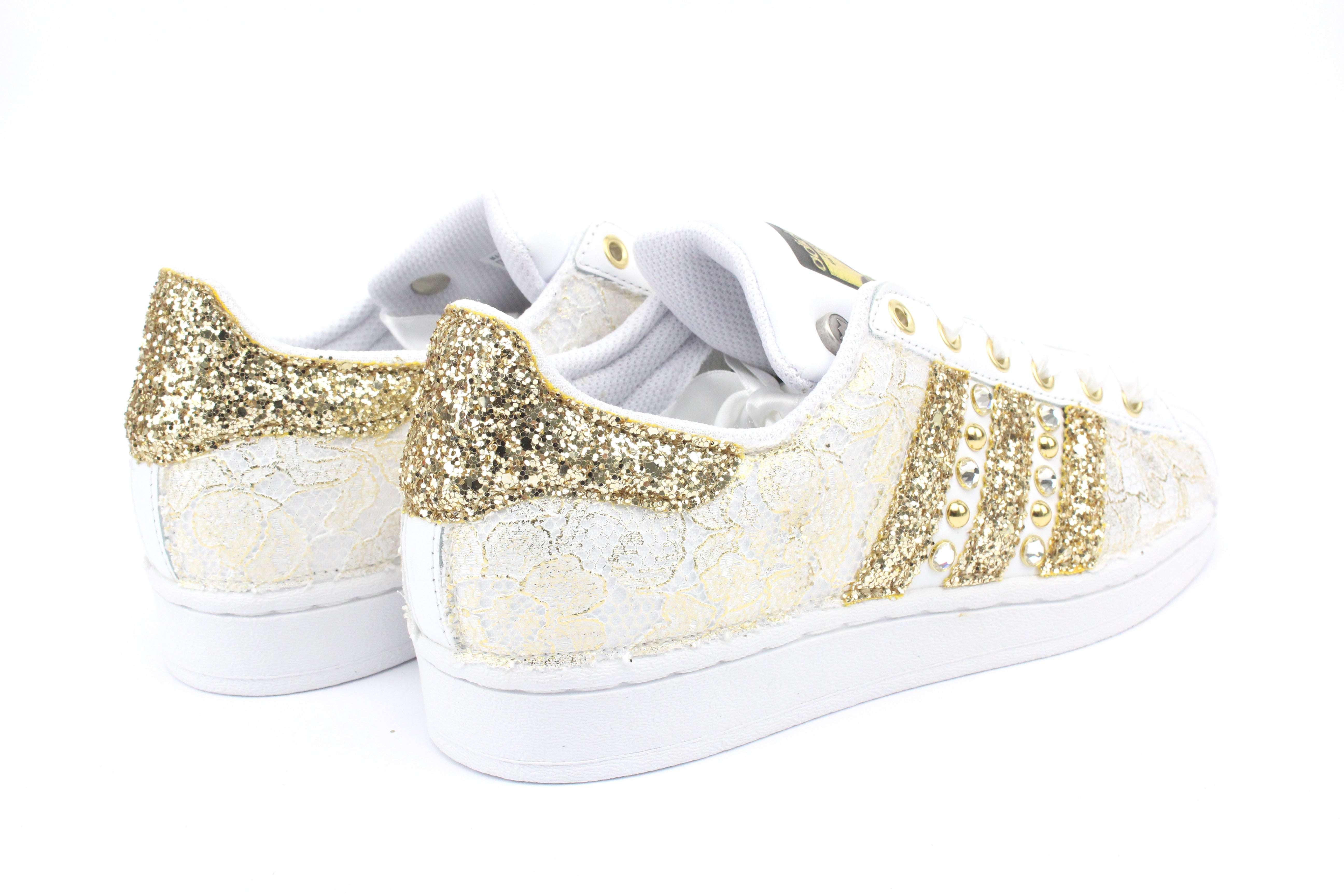 Adidas Superstar Lace Gold Glitter &amp; Rhinestones