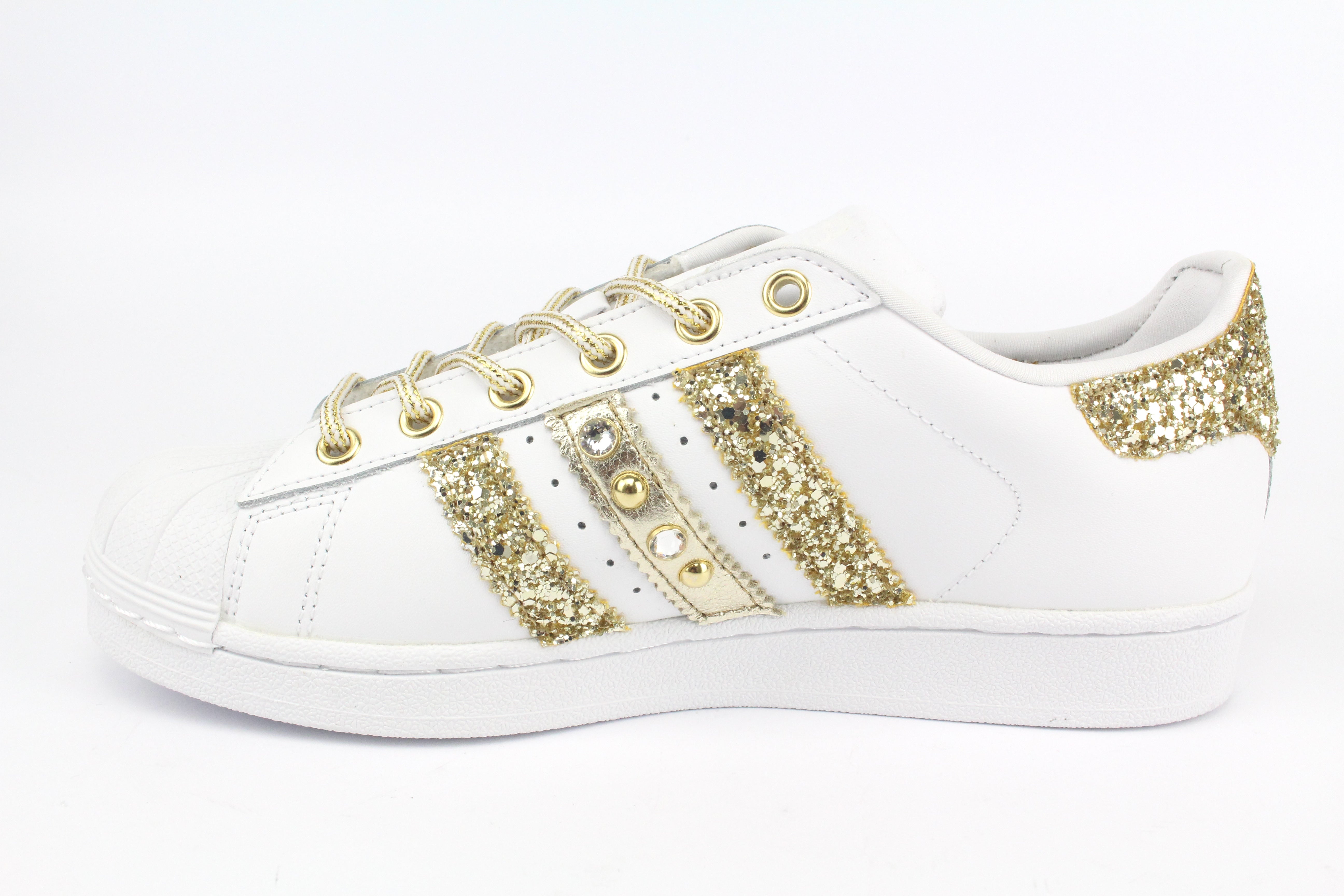 Adidas Superstar Glitter Gold Stella Gold Strass & Lacci Raso