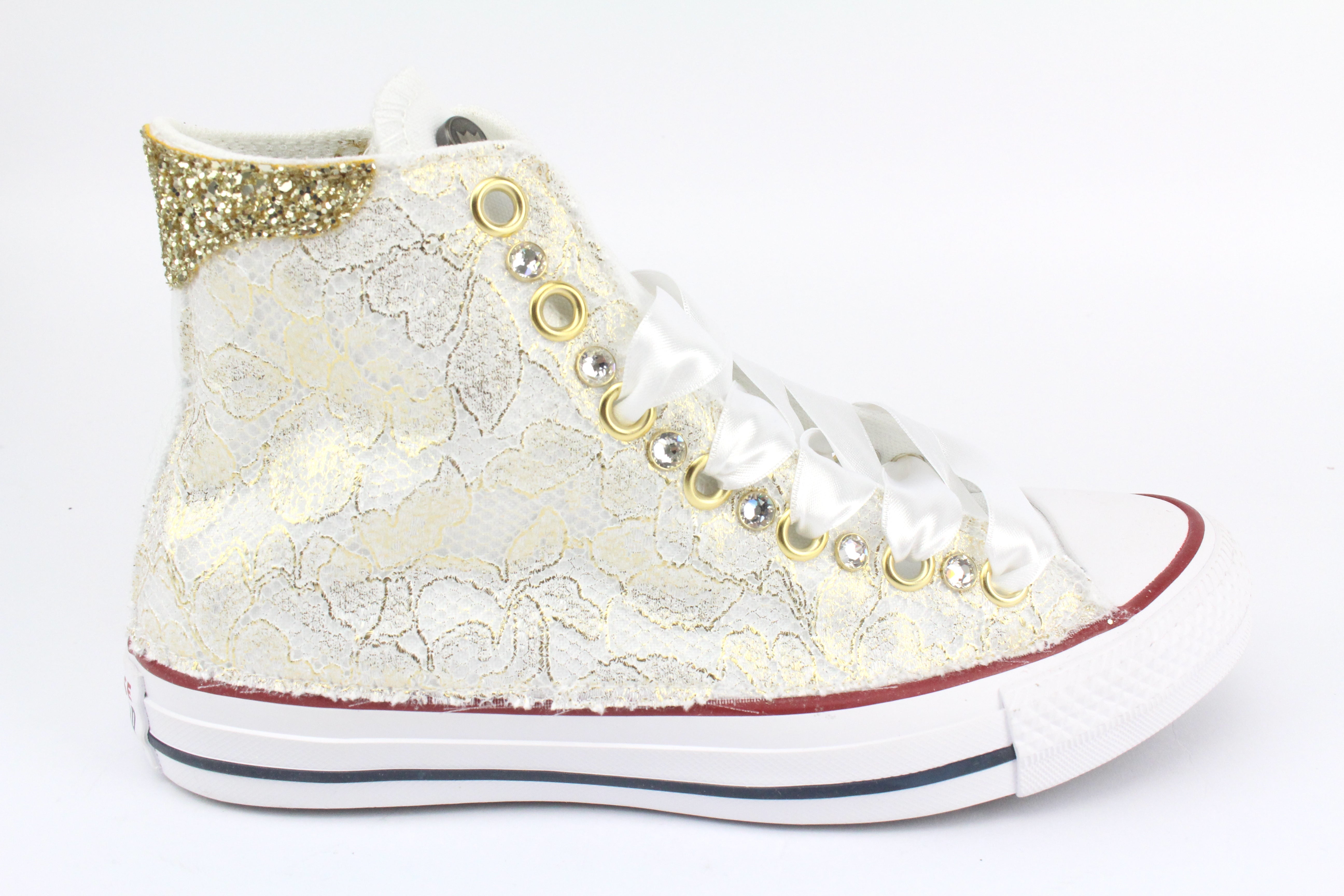 Converse All Star Platform Custom Gold Glitter Studs