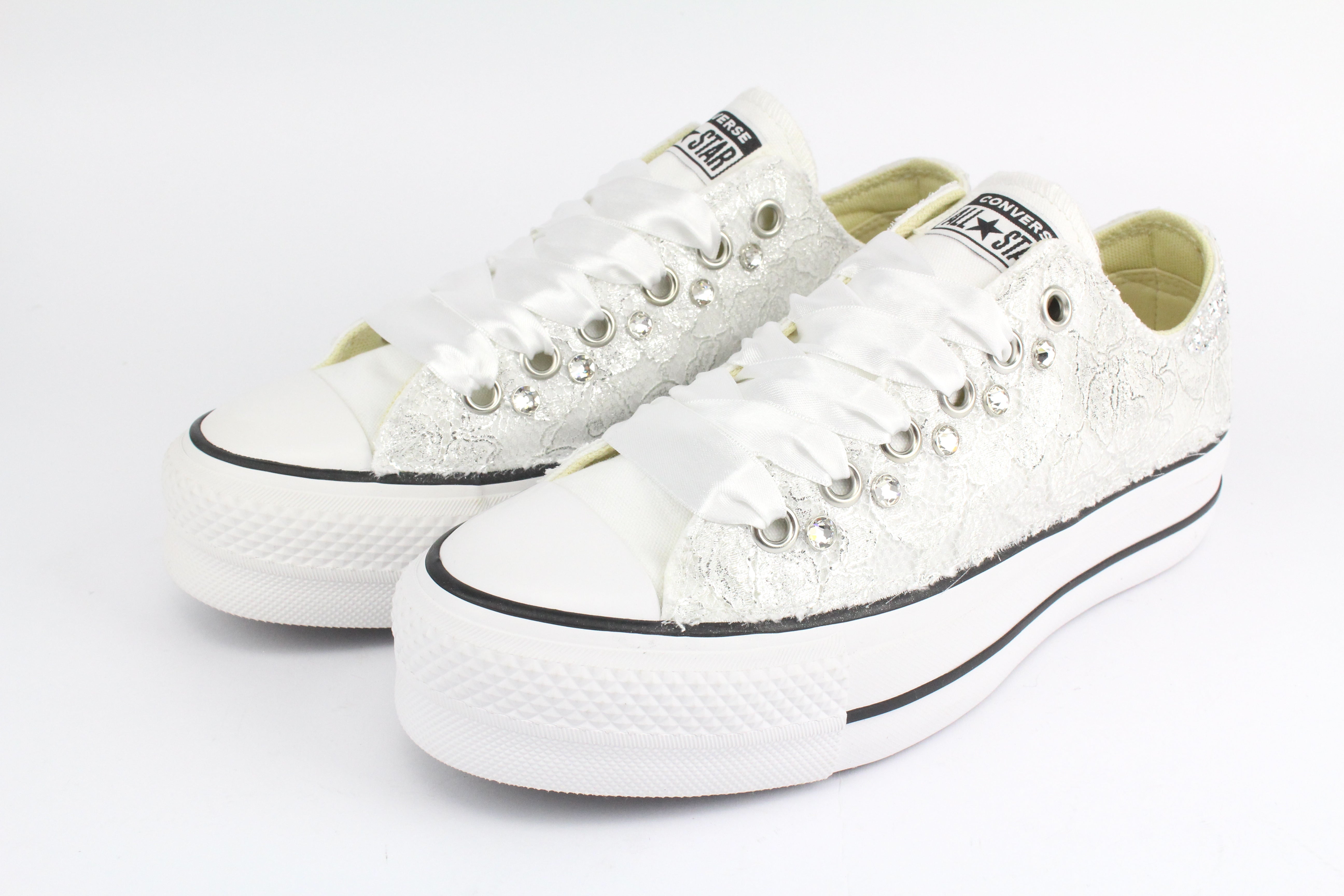 Converse All Star Platform Low Silver Lace Rhinestones