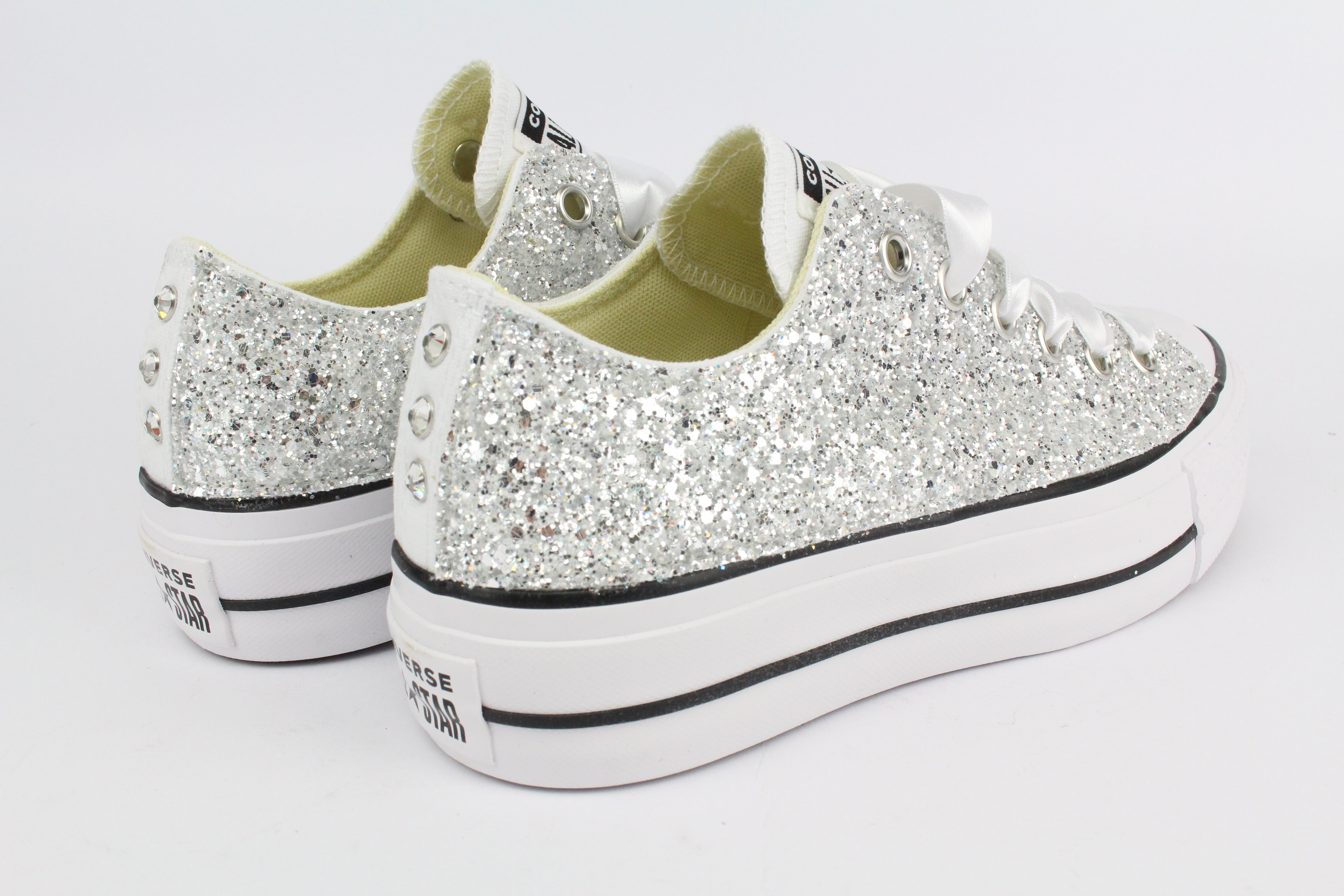 Converse All Star Platform Bassa Total Glitter Silver White & Strass