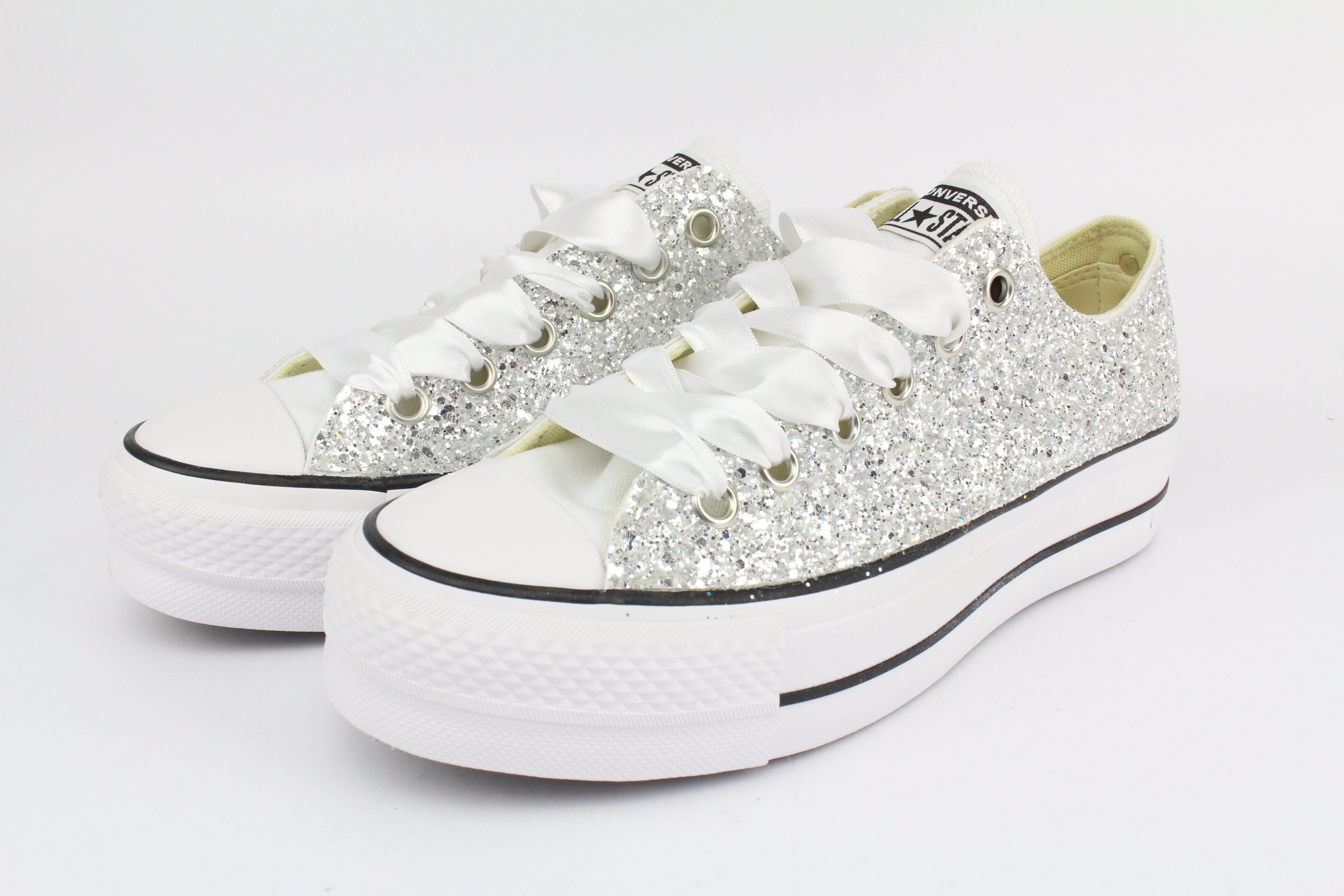 Converse All Star Platform Bassa Total Glitter Silver White & Strass