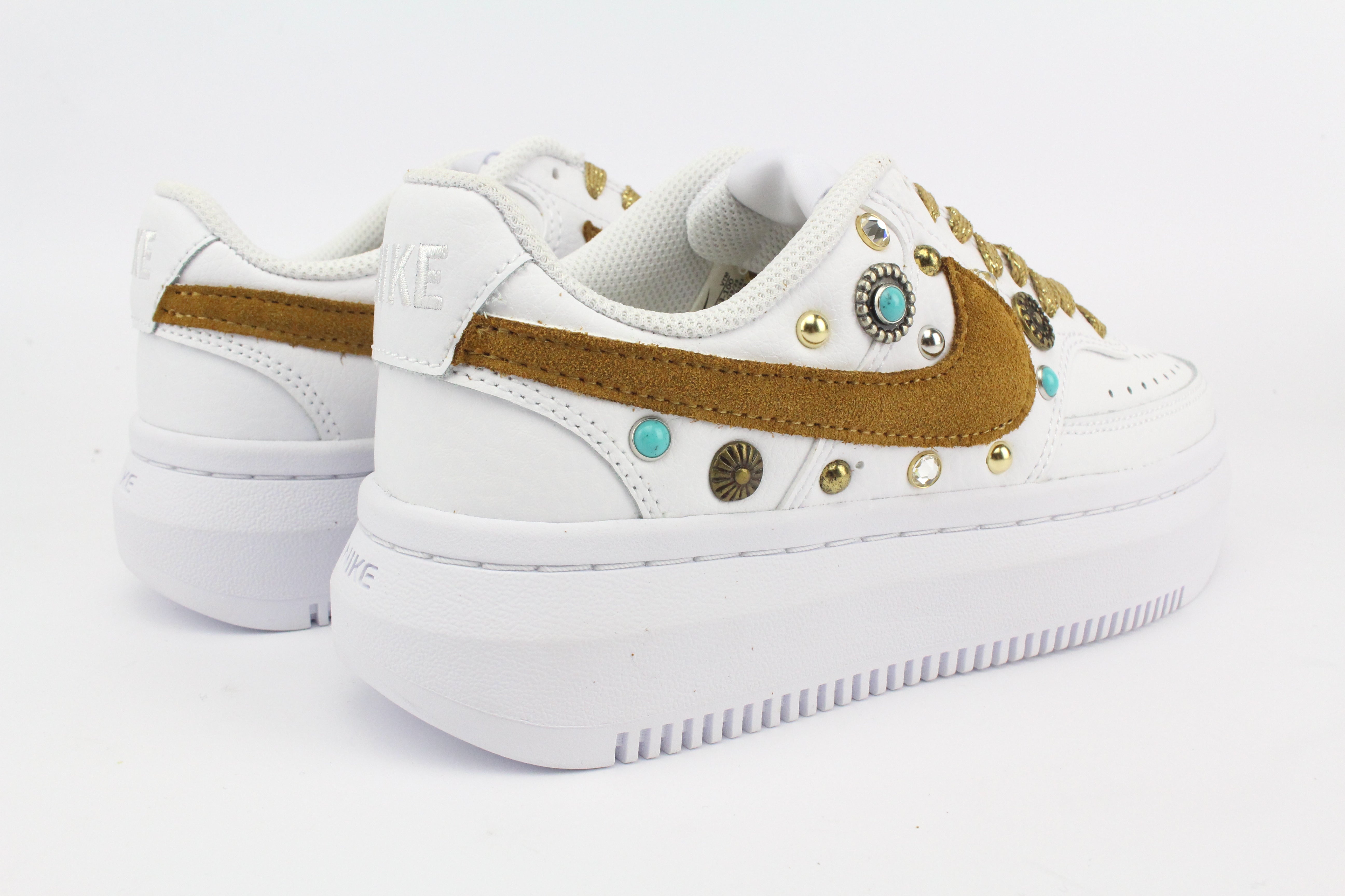 Nike Court Vision Low Platform Gold Glitter Studs &amp; Rhinestones