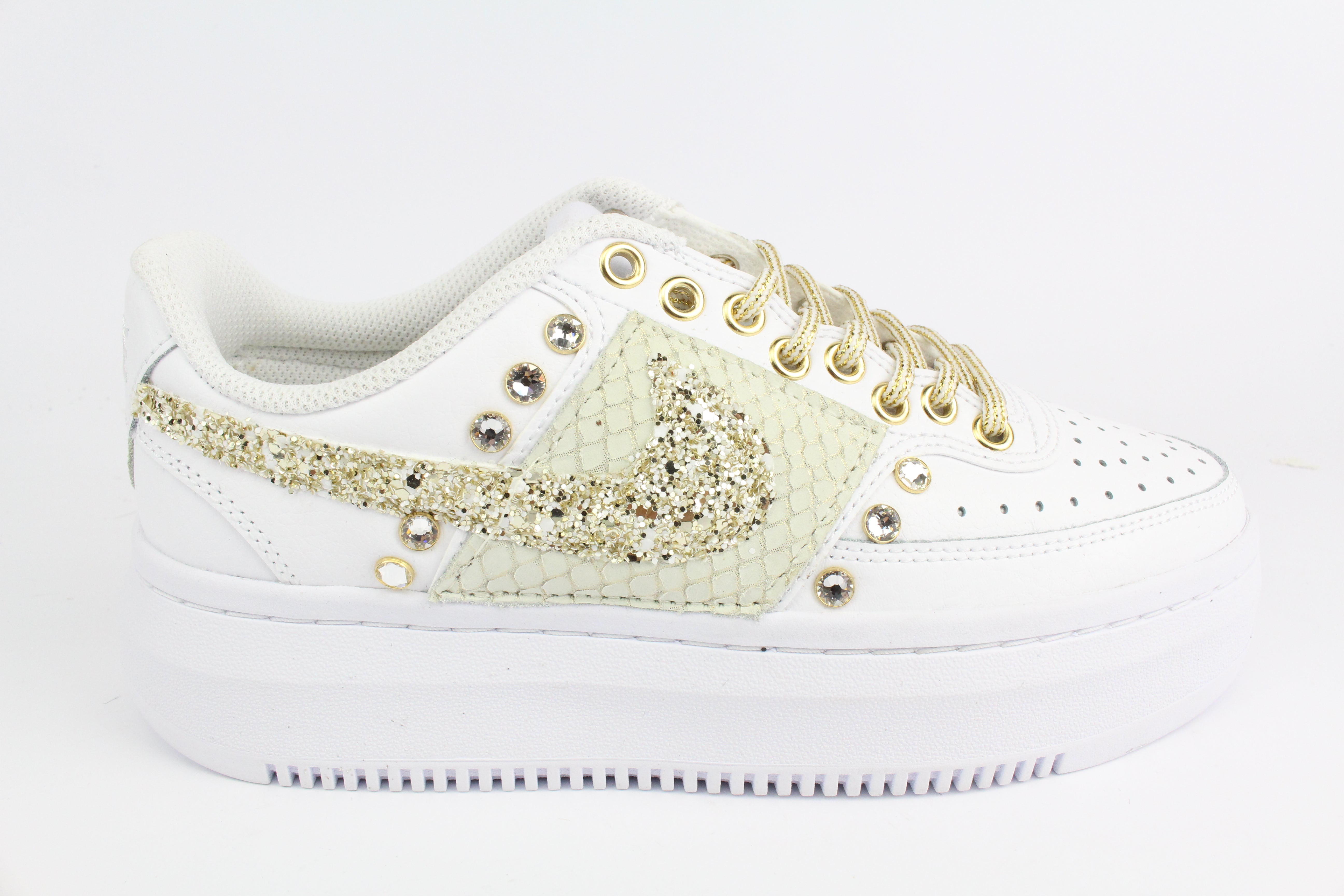 Nike Court Vision Low Platform Gold Glitter Studs &amp; Rhinestones