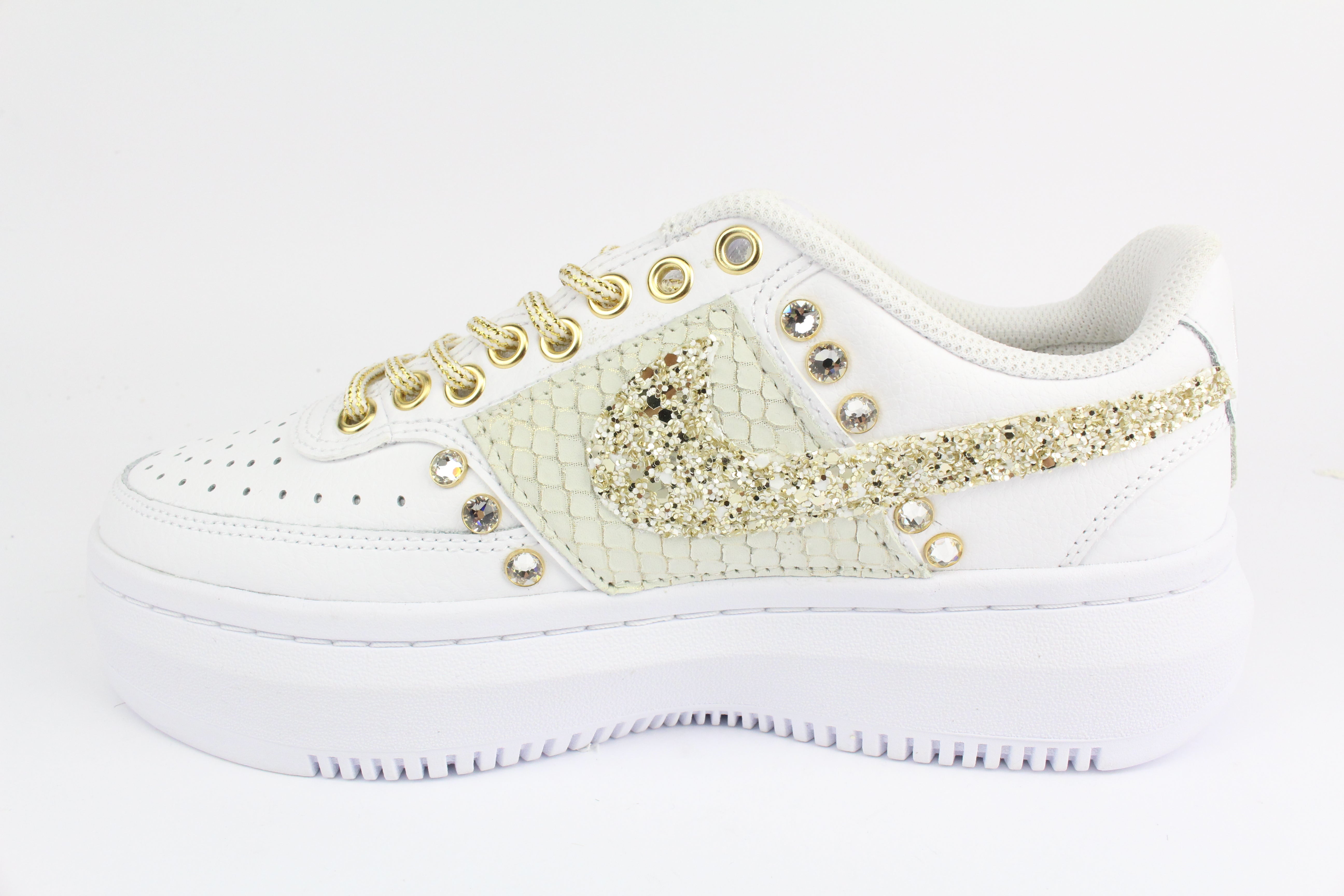 Nike Court Vision Low Platform Gold Glitter Studs &amp; Rhinestones