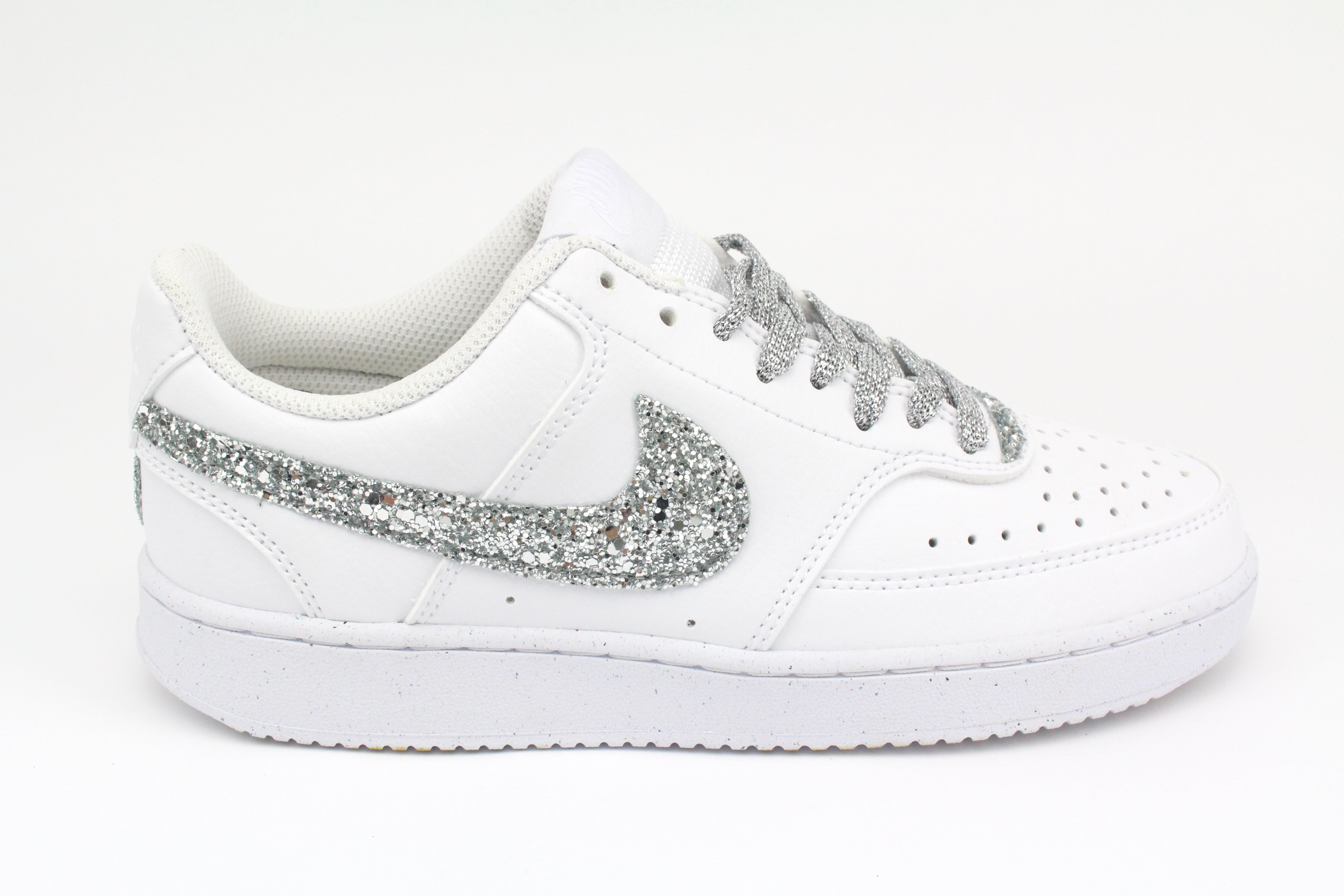 Nike Court Vision Low Silver Glitter &amp; Embroidery