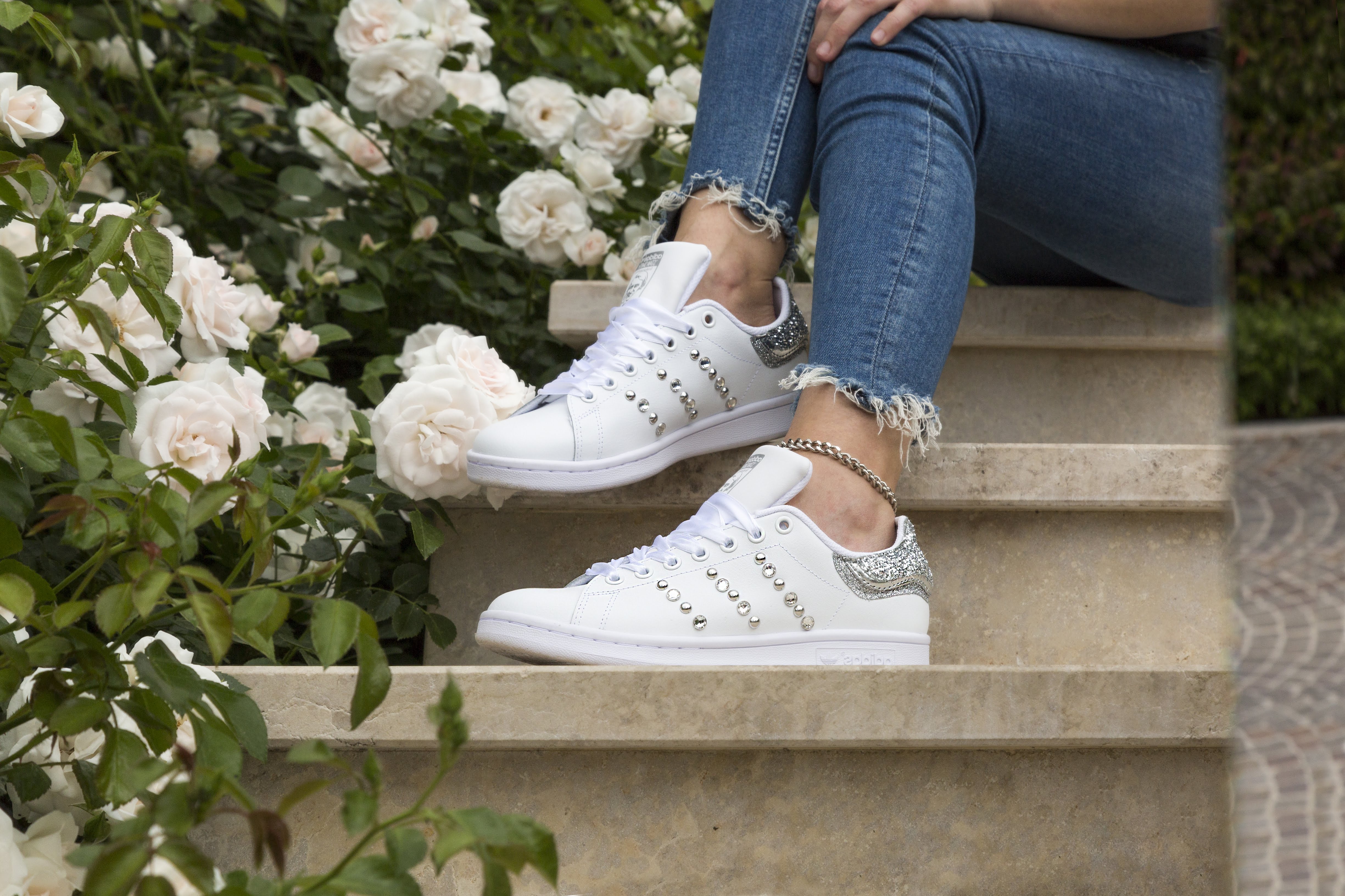 Adidas Stan Smith Silver Glitter Strass &amp; Laminated Leather