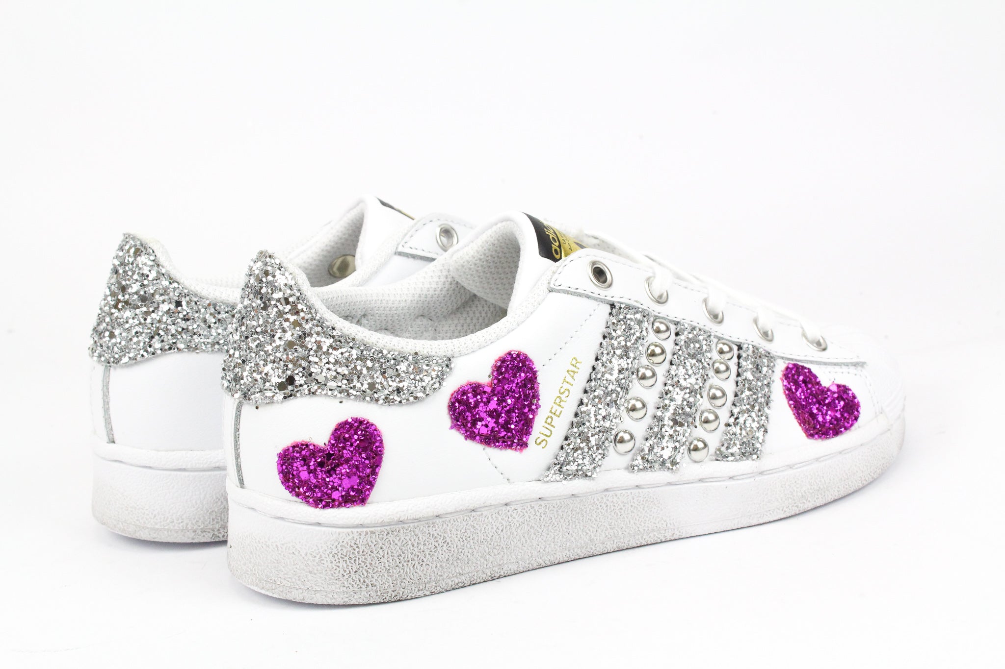 Adidas Superstar Personalizzate Cuori Glitter Borchie