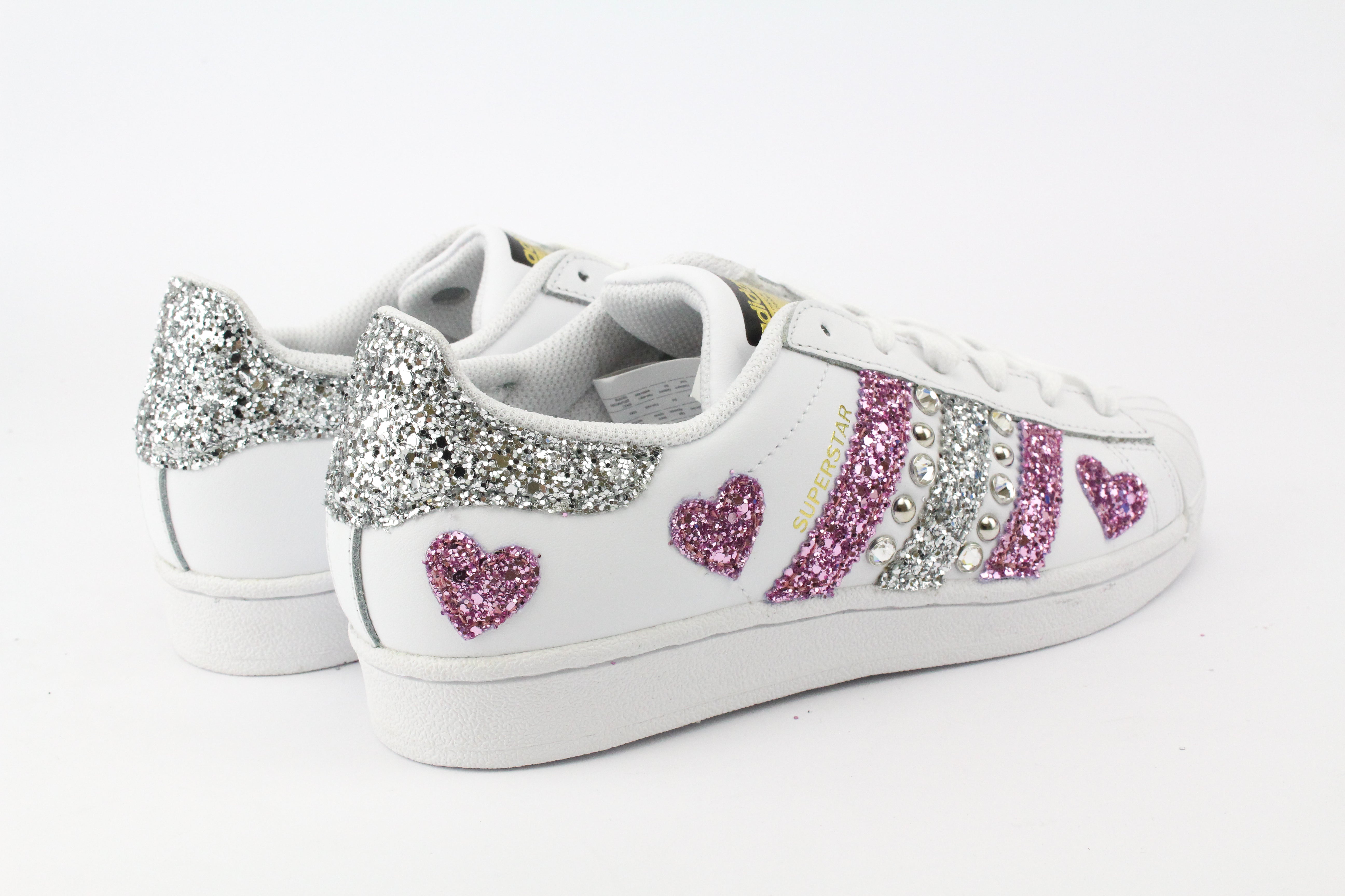 Adidas Superstar Pink Silver Glitter Hearts Strass