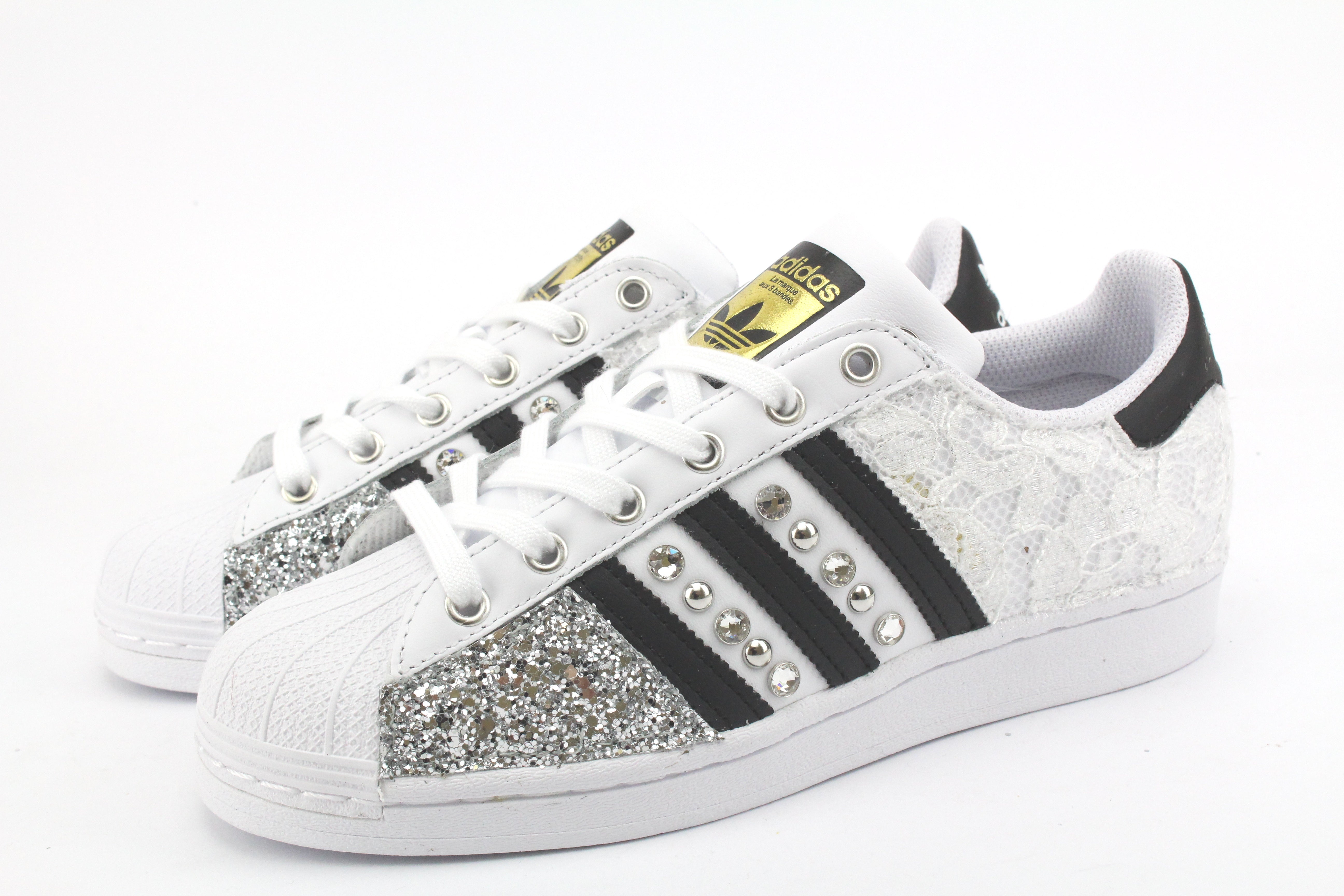 Adidas Superstar Personalizzate Punta Pizzo Black Glitter