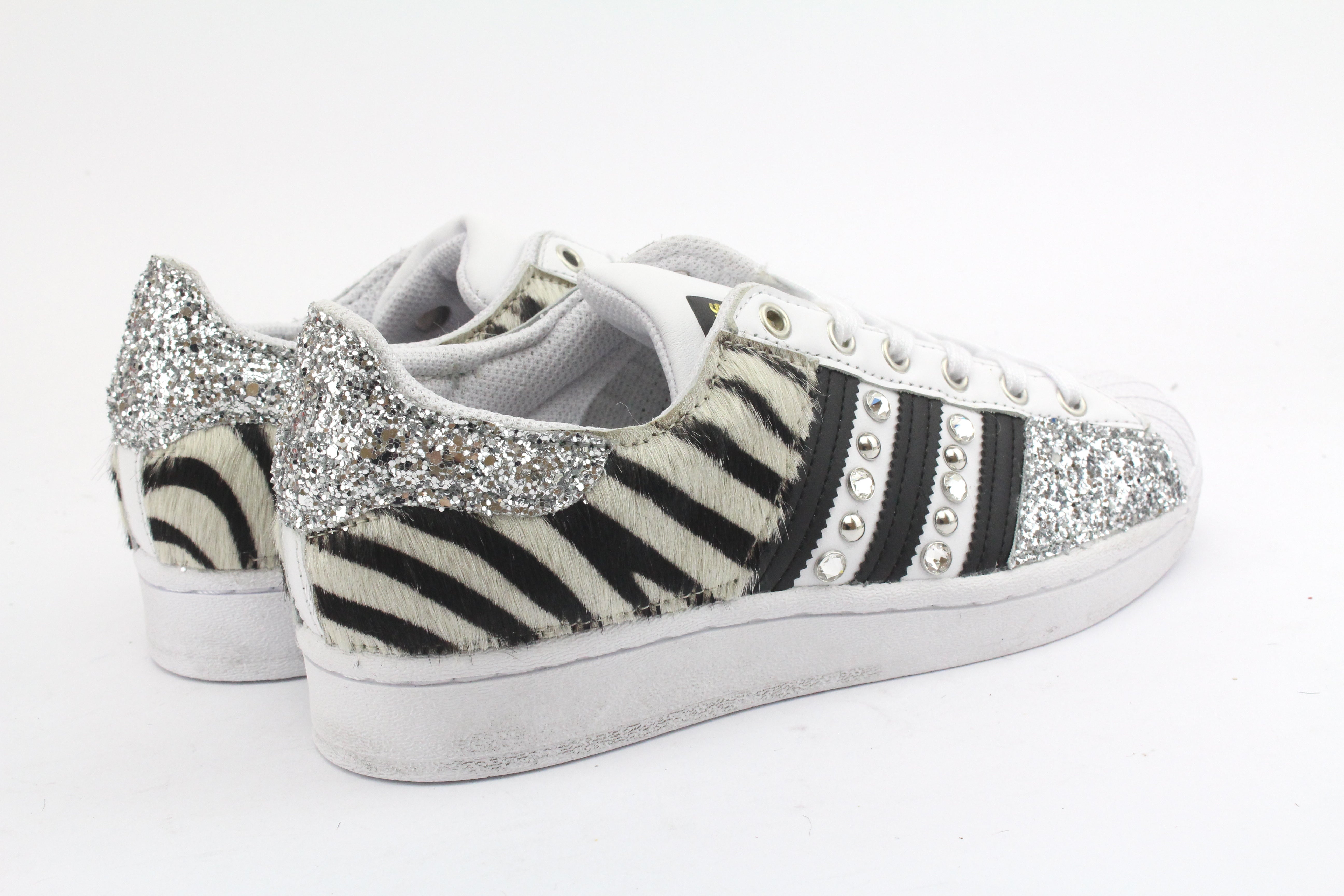 Adidas Superstar Zebrate Glitter Silver Strass Studs