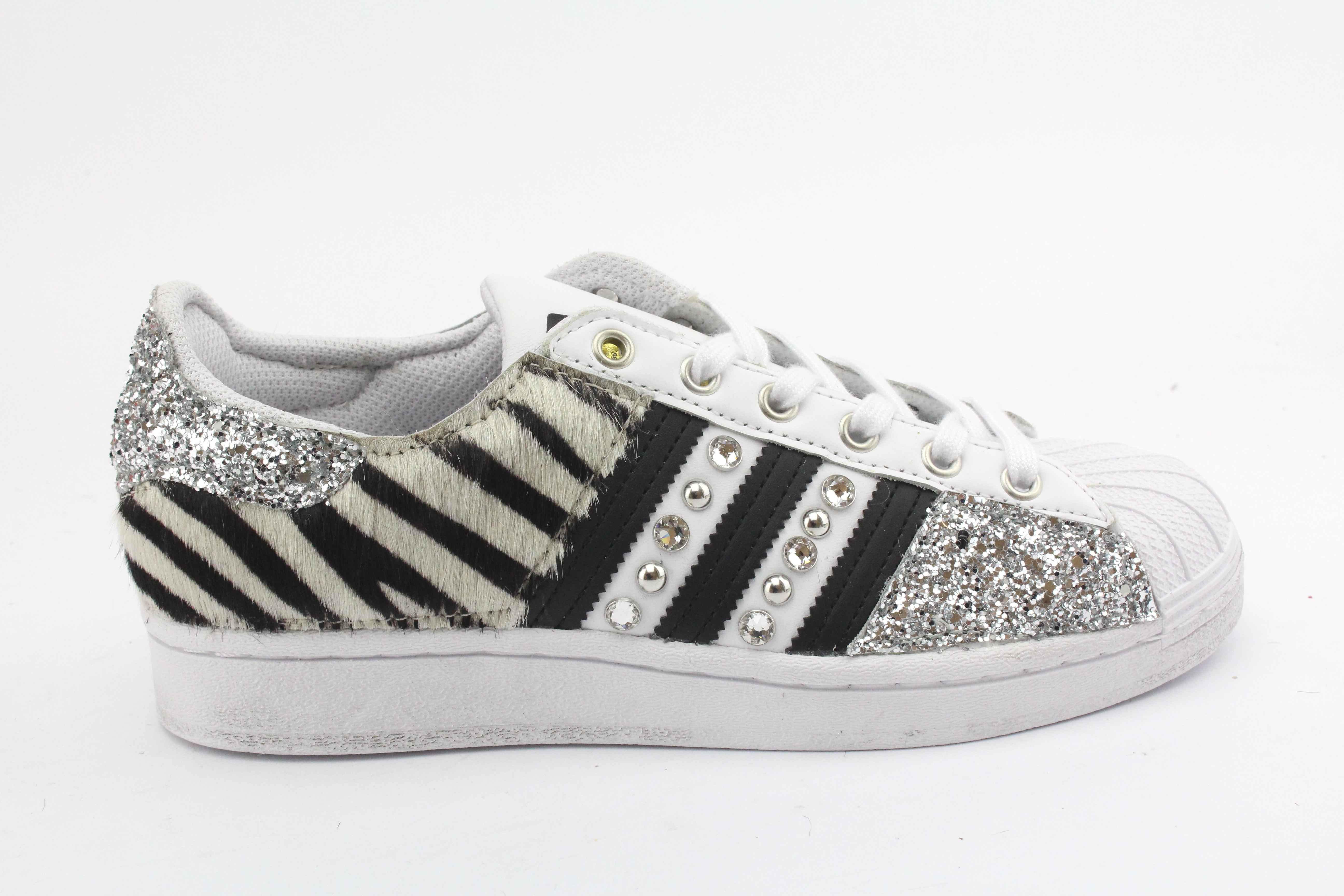 Adidas Superstar Zebrate Glitter Silver Strass Studs