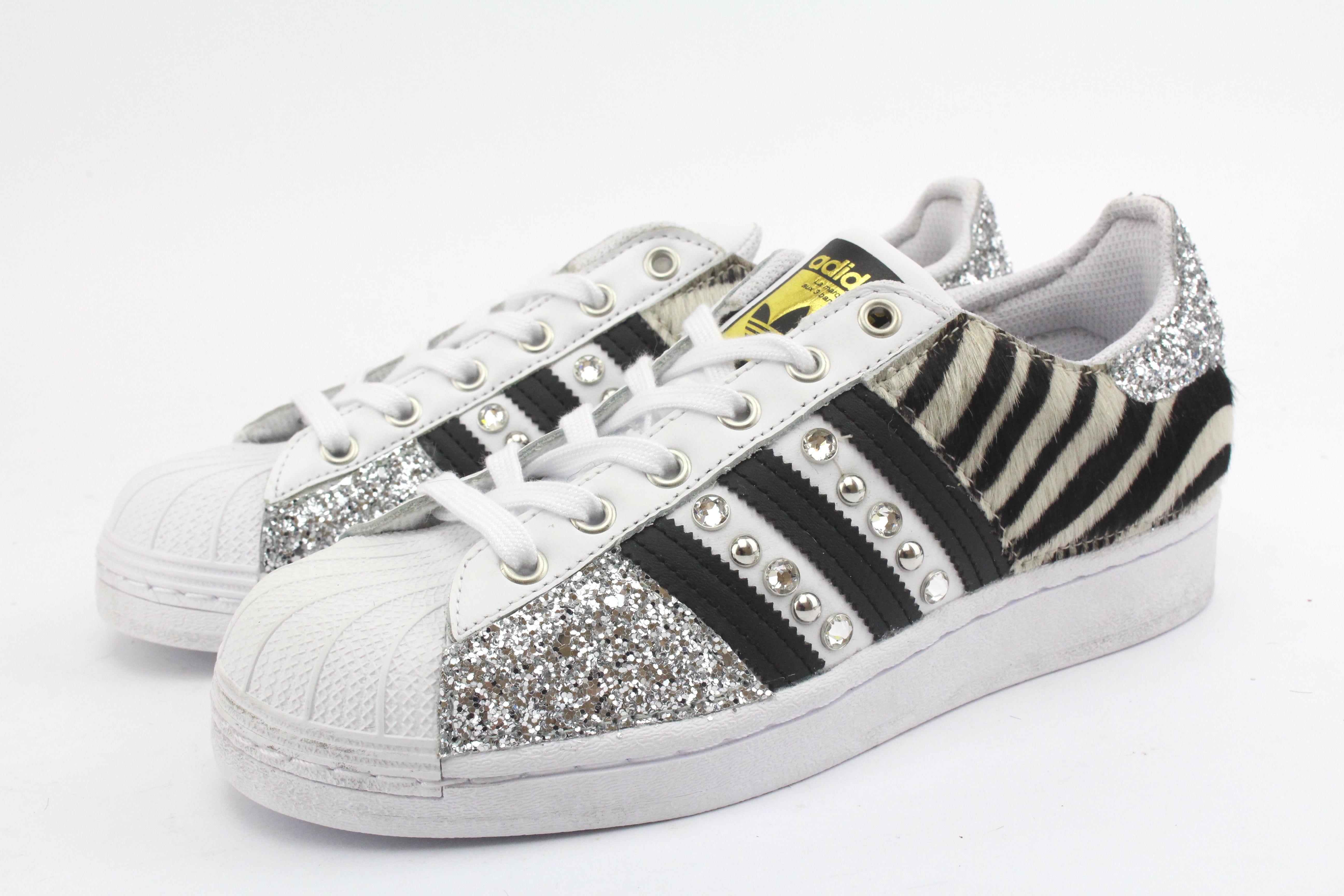 Adidas Superstar Zebrate Glitter Silver & Borchie Strass