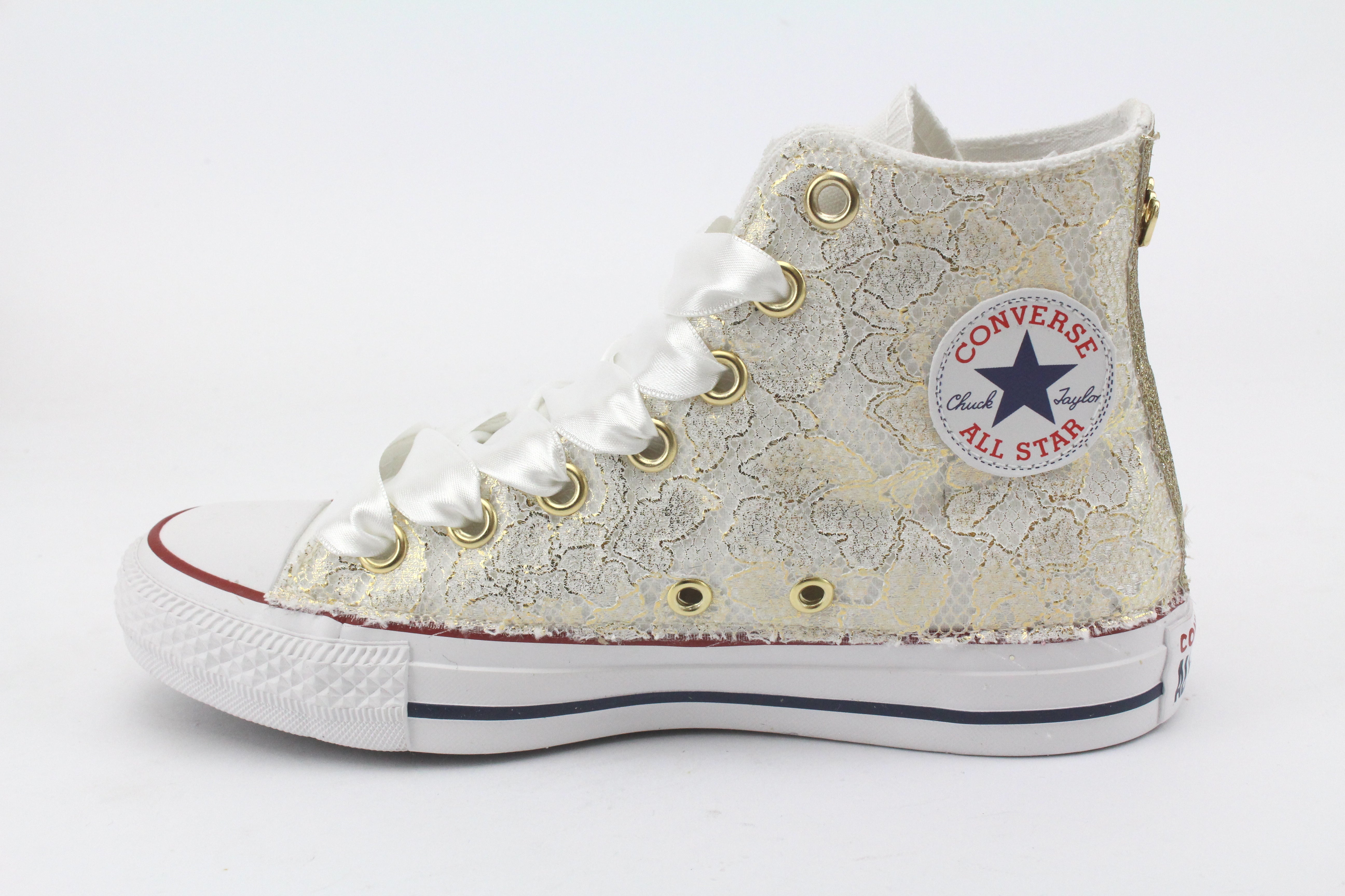 Converse All Star White Gold Lace Satin Laces