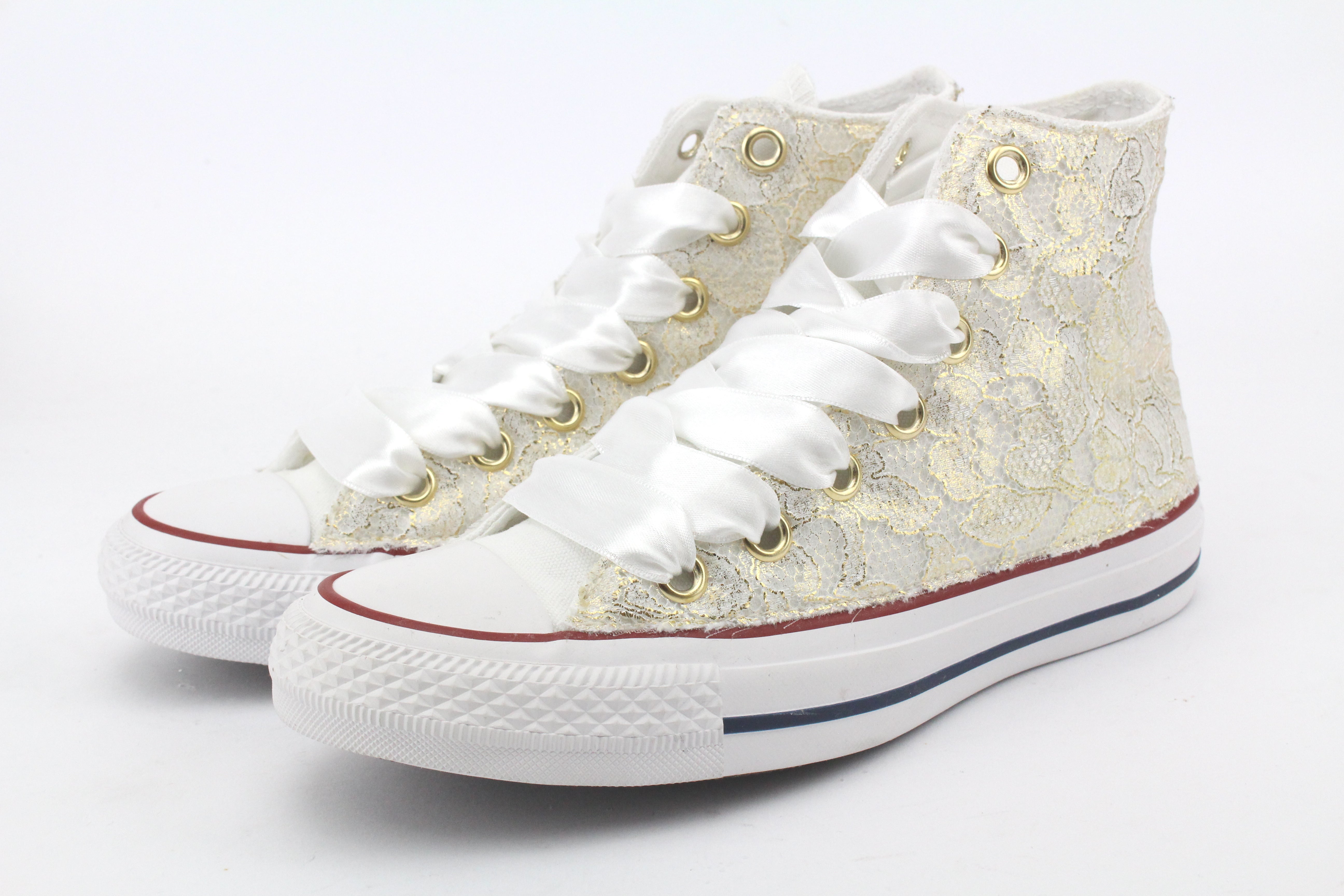 Converse All Star White Gold Lace Satin Laces