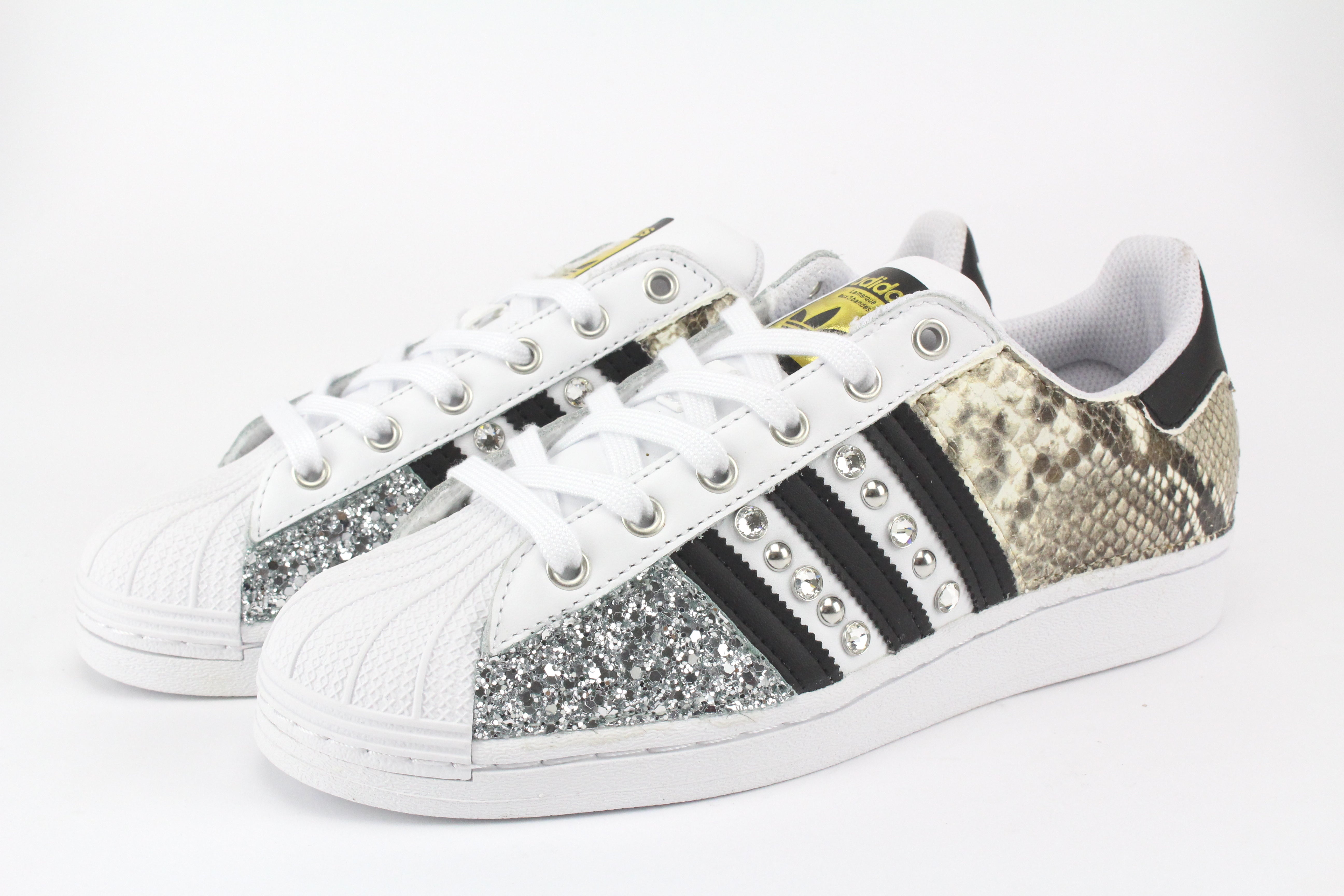 Adidas Superstar Pitone Borchie Strass Glitter Argento