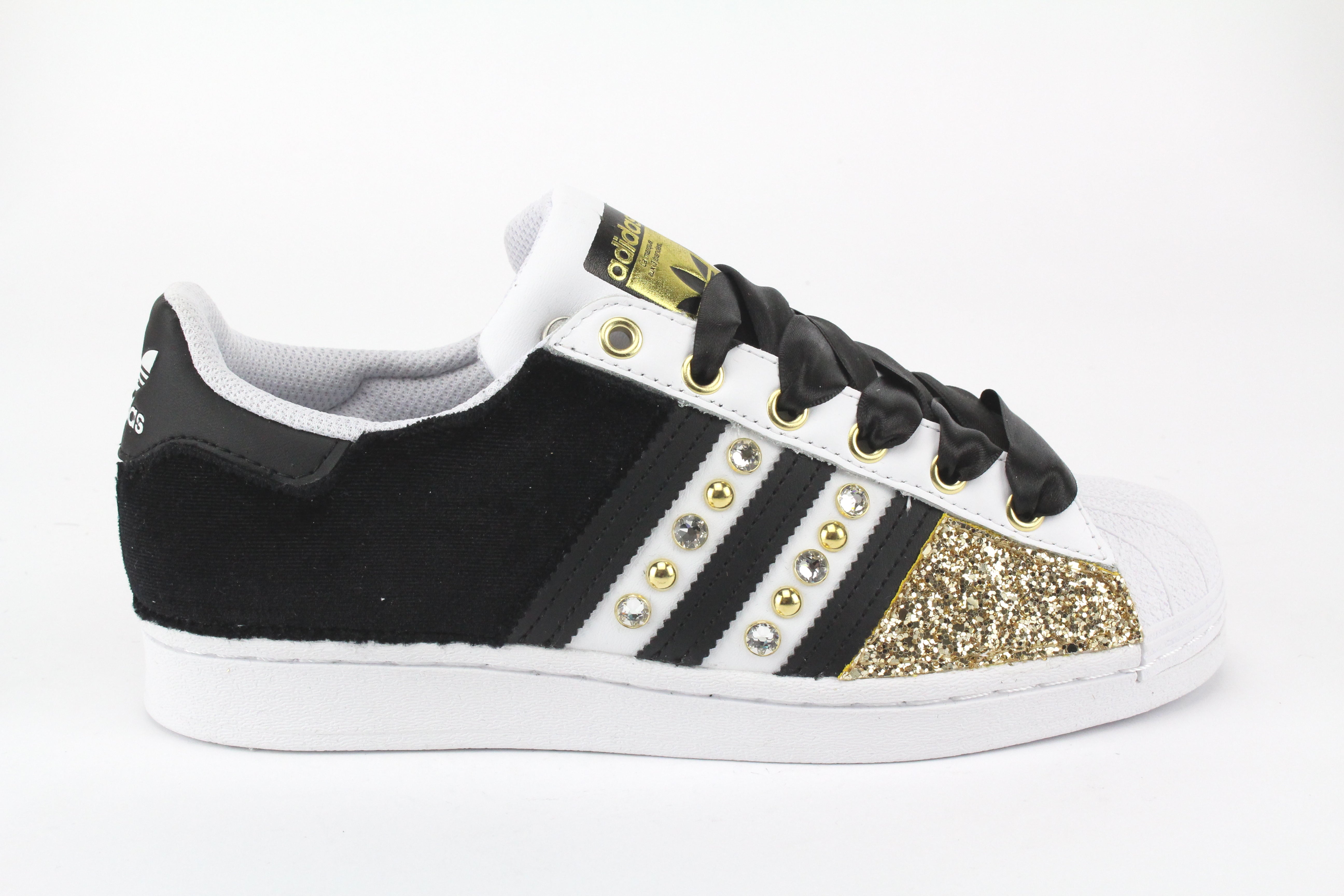 Adidas shops superstar black and gold stripes