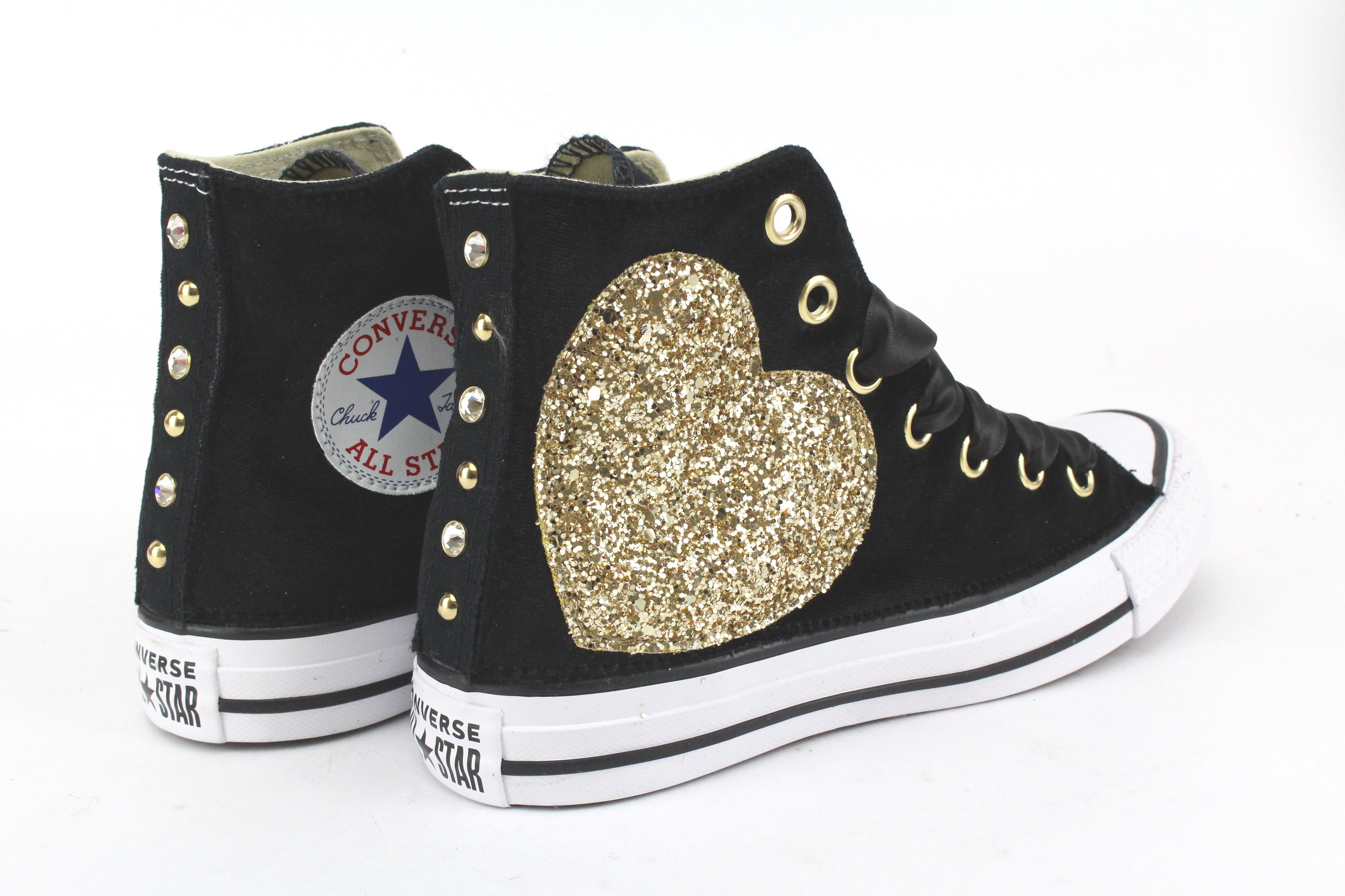 Converse All Star Black Velvet Heart Glitter Strass