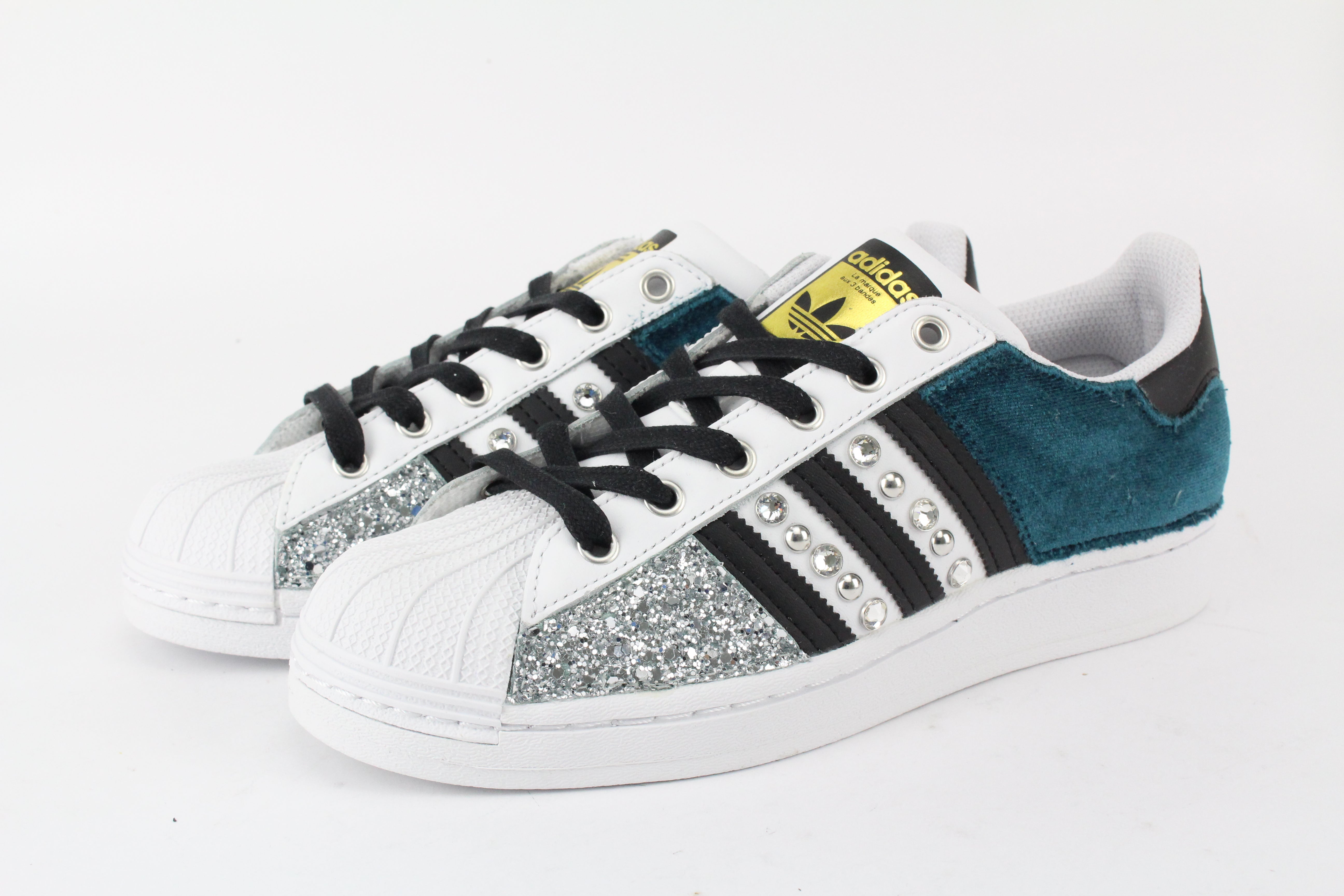 Adidas Superstar Velluto Petrolio Argento