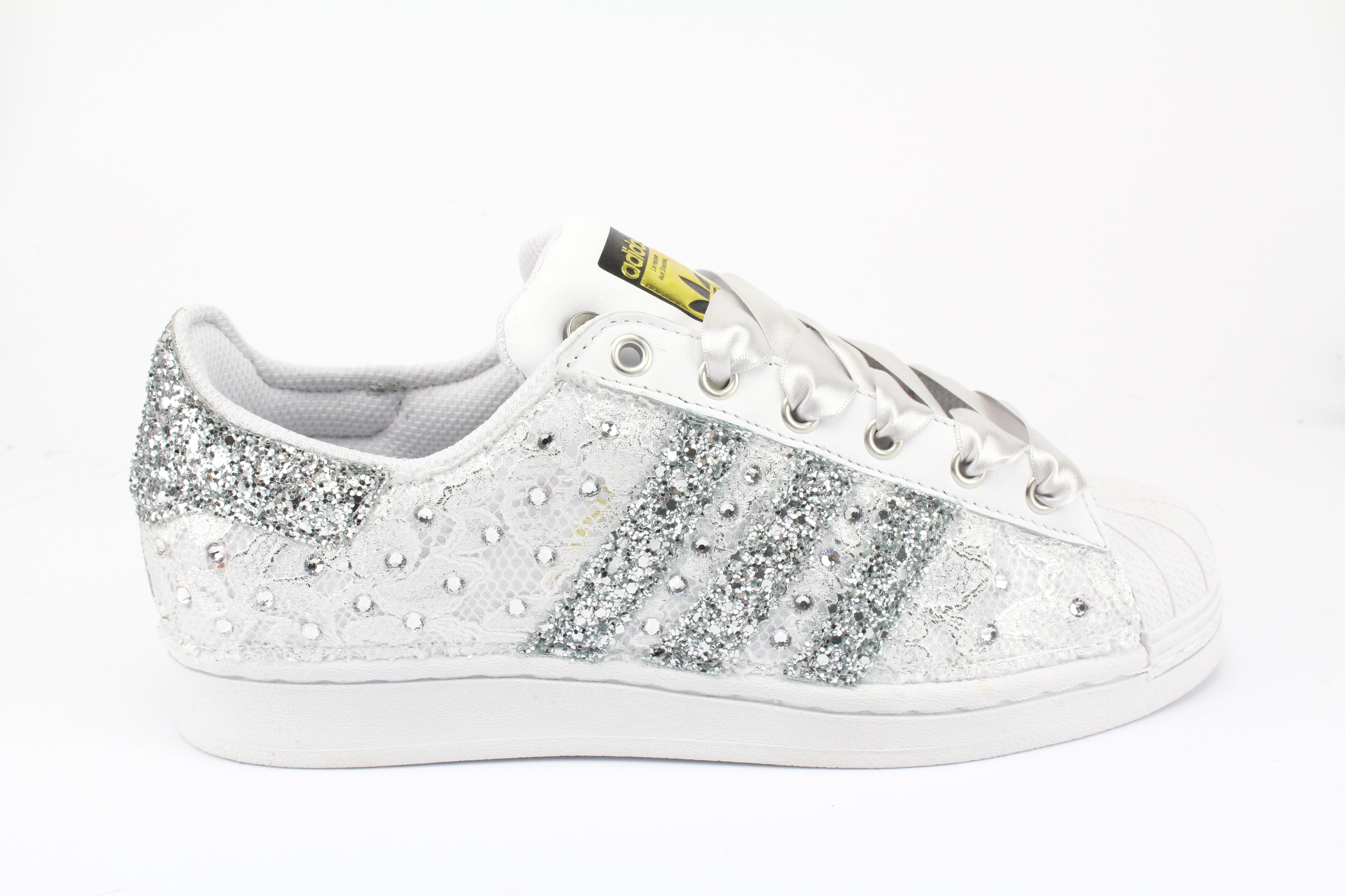 Adidas Superstar Glitter Gold Heart Gold Rhinestones Satin Laces