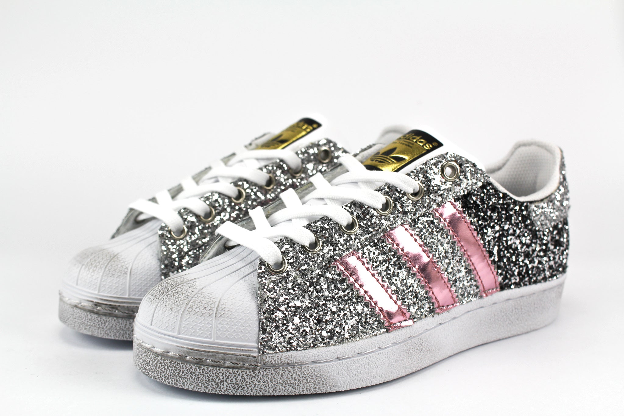 Adidas Superstar Personalizzate Pink con Total Glitter Black & Silver