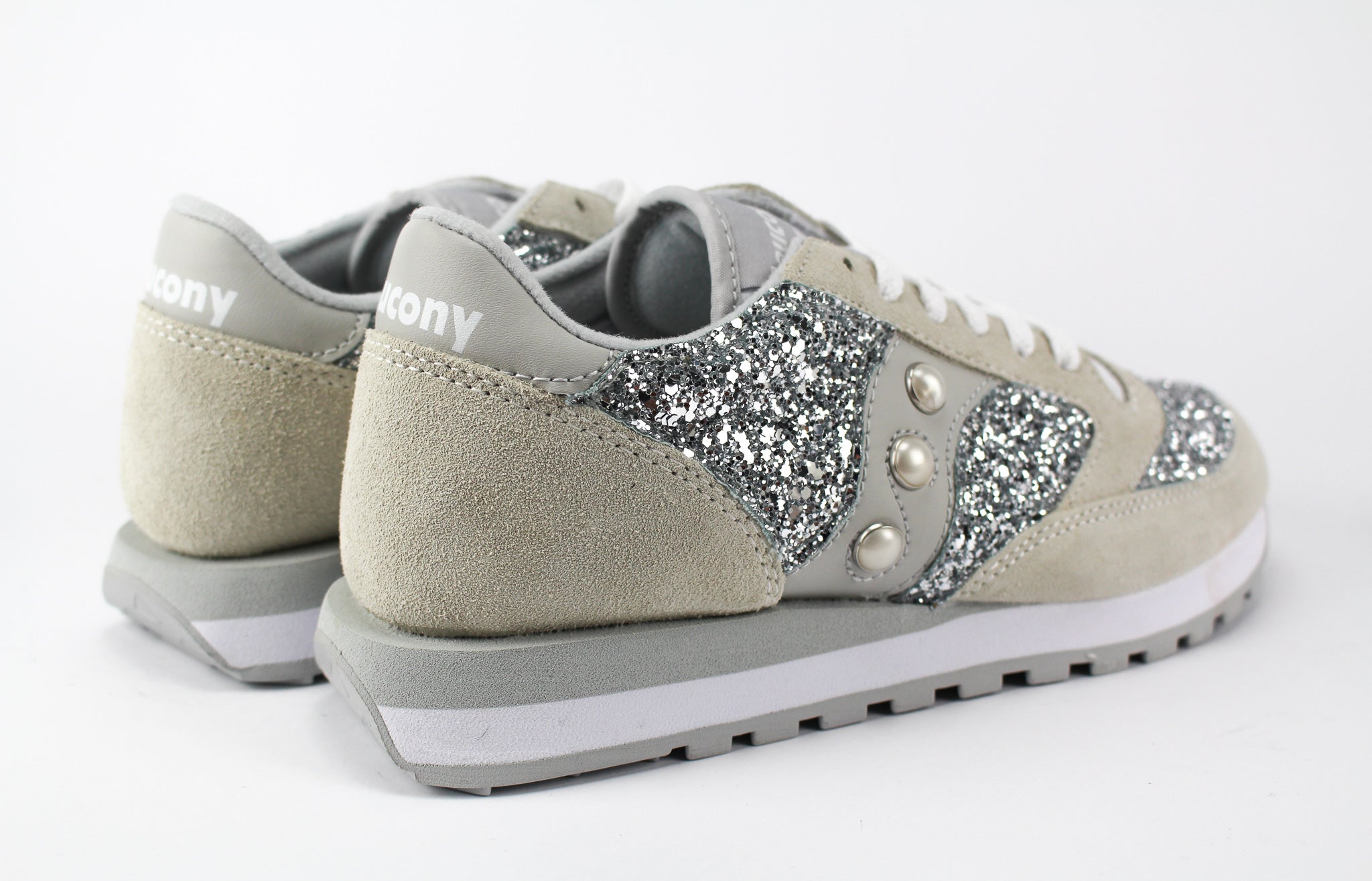 Saucony Jazz White Personalized Silver Glitter Pearls