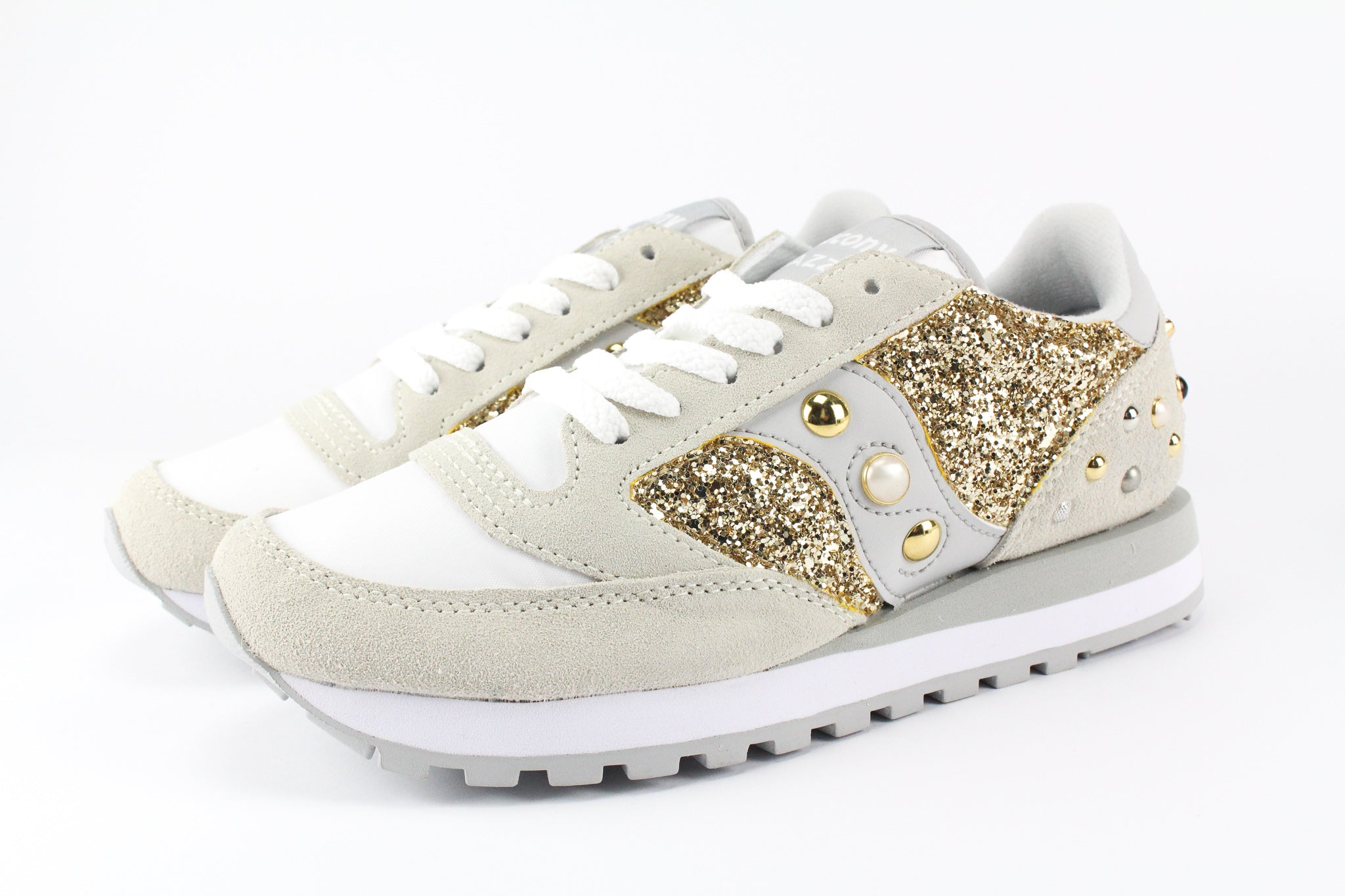 Saucony Jazz White Gold Glitter Studs