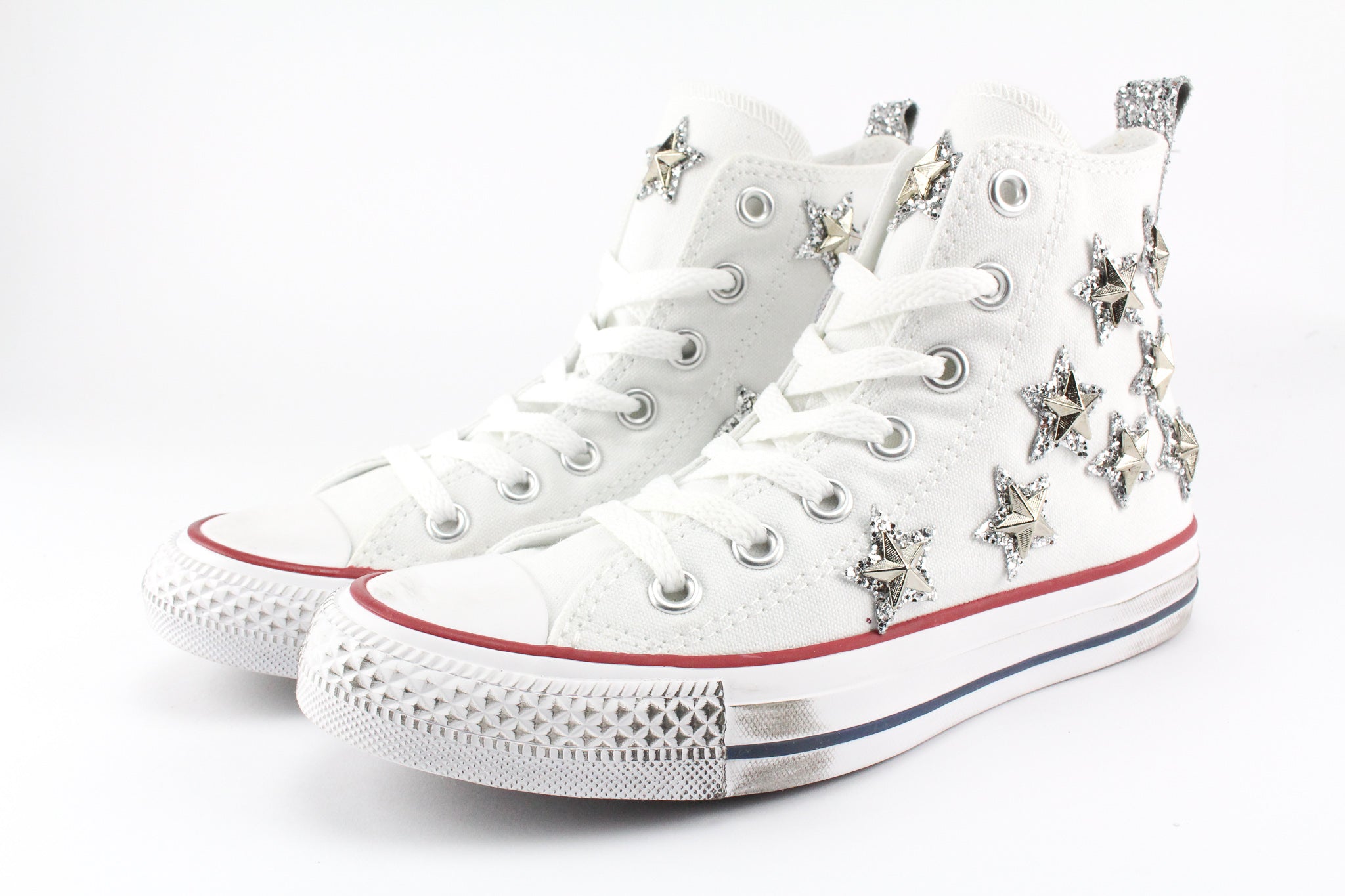 Converse All Star White Stars Glitter Silver