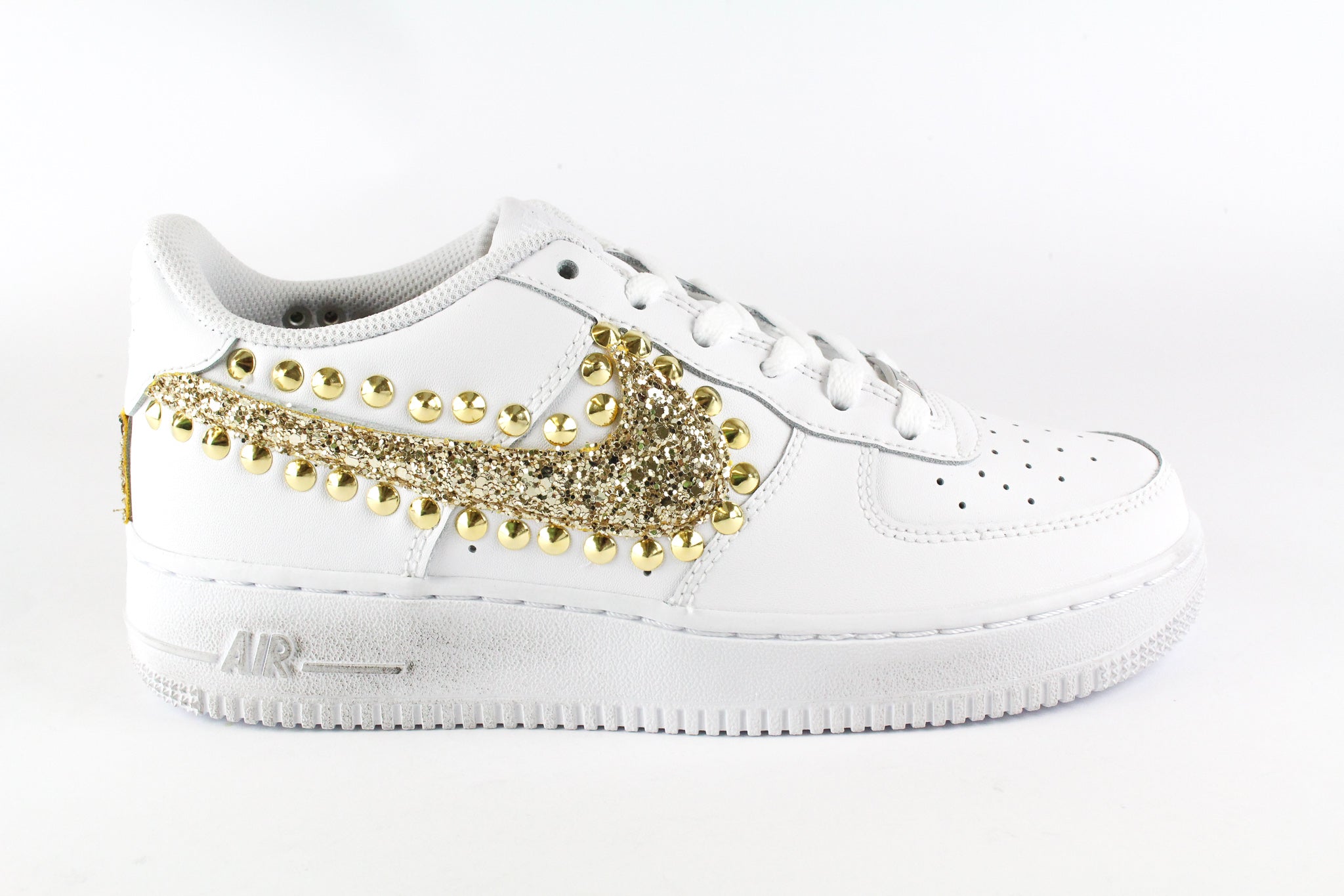 Nike Air Force 1 '07 Gold Glitter &amp; Gold Studs