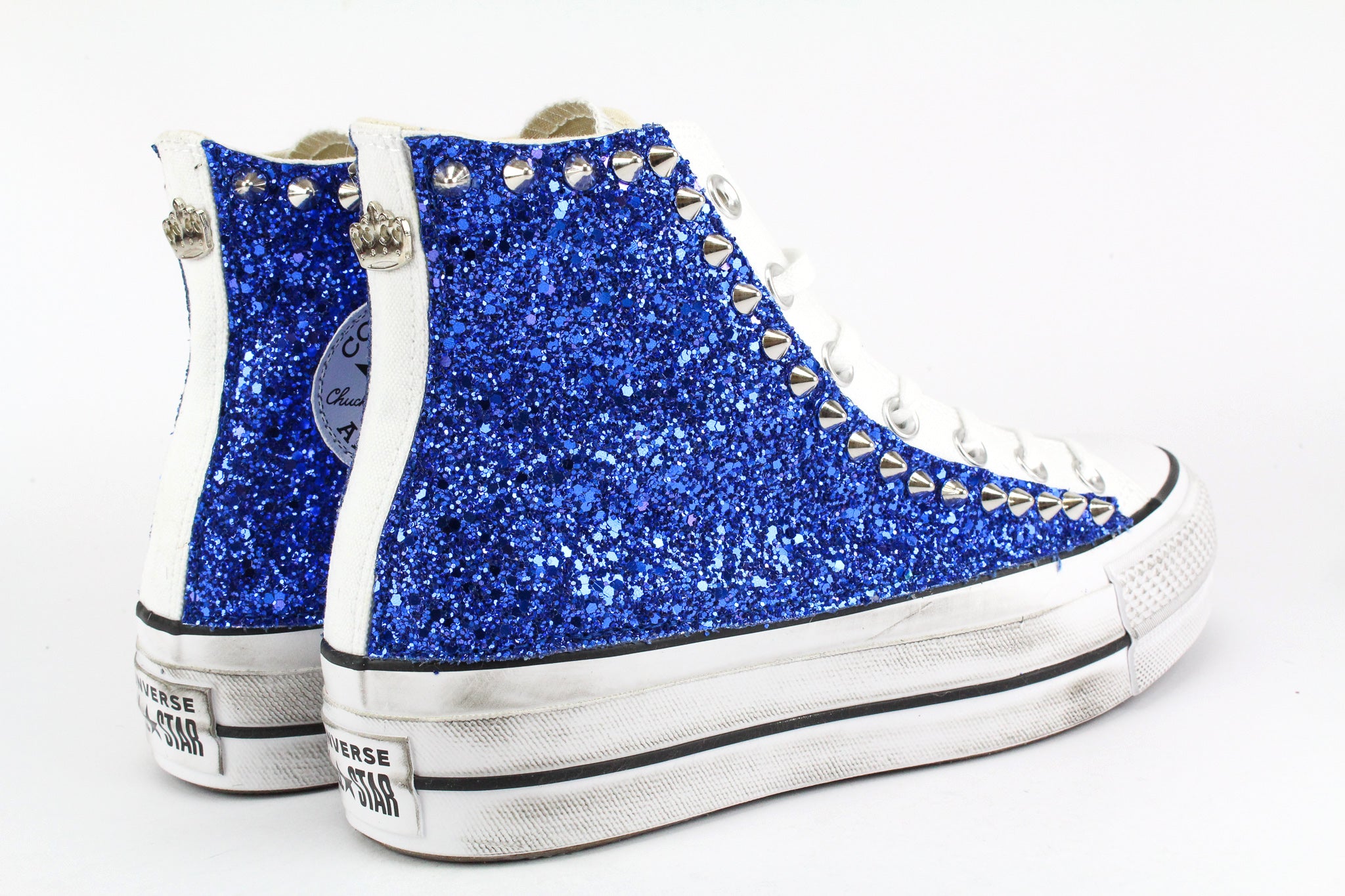 Converse All Star Platform Bluette Glitter & Borchie