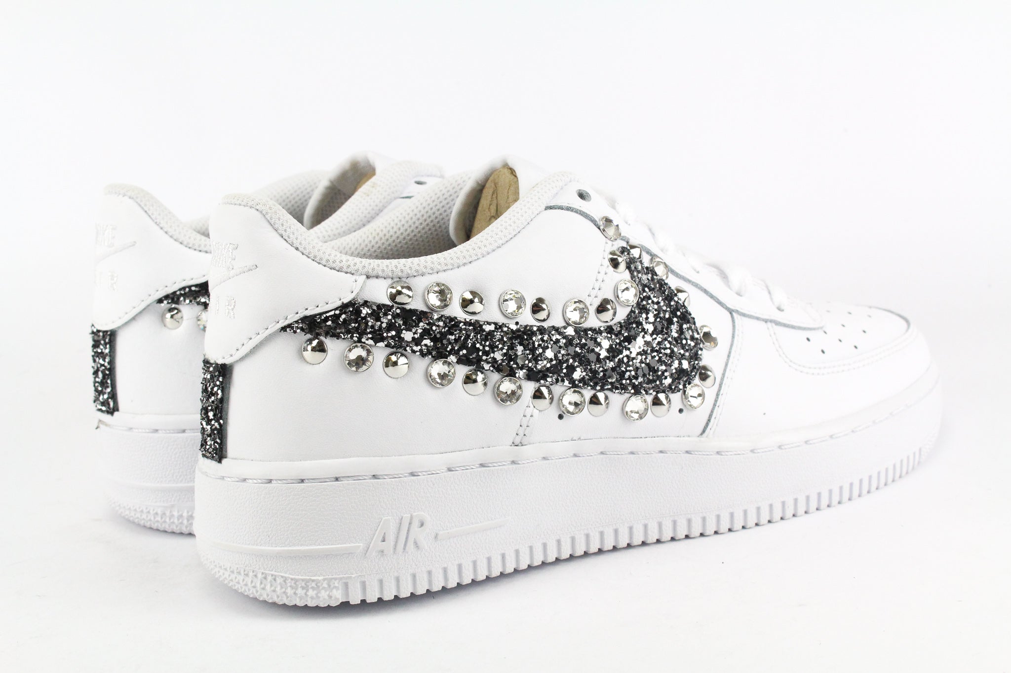 Nike Air Force 1 '07 Black Silver Glitter Studs &amp; Strass