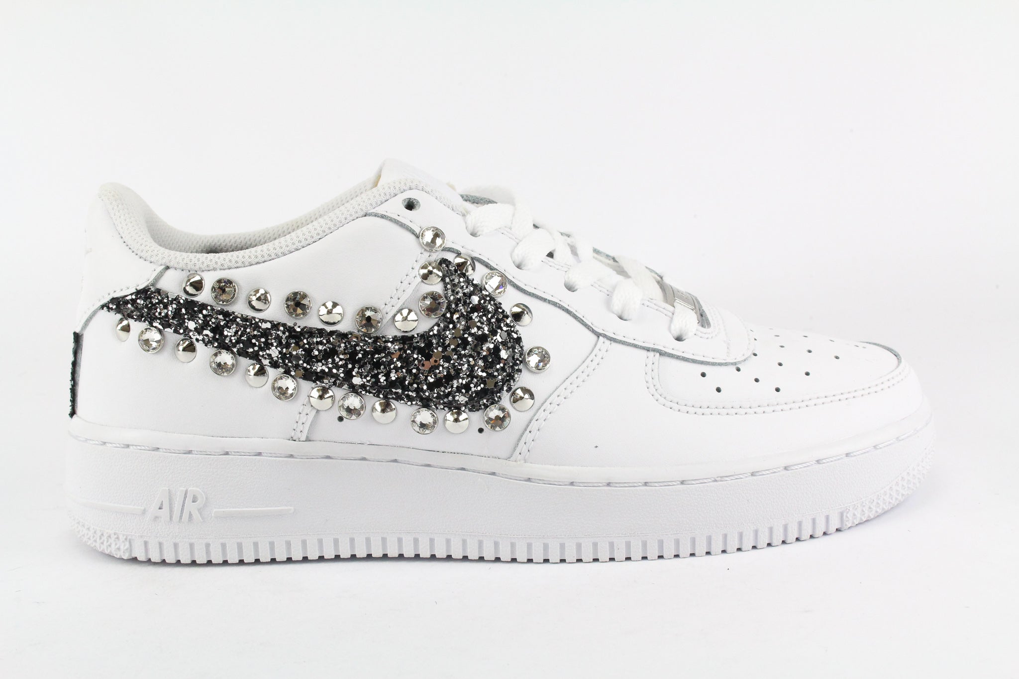 Nike Air Force 1 '07 Black Silver Glitter Studs &amp; Strass