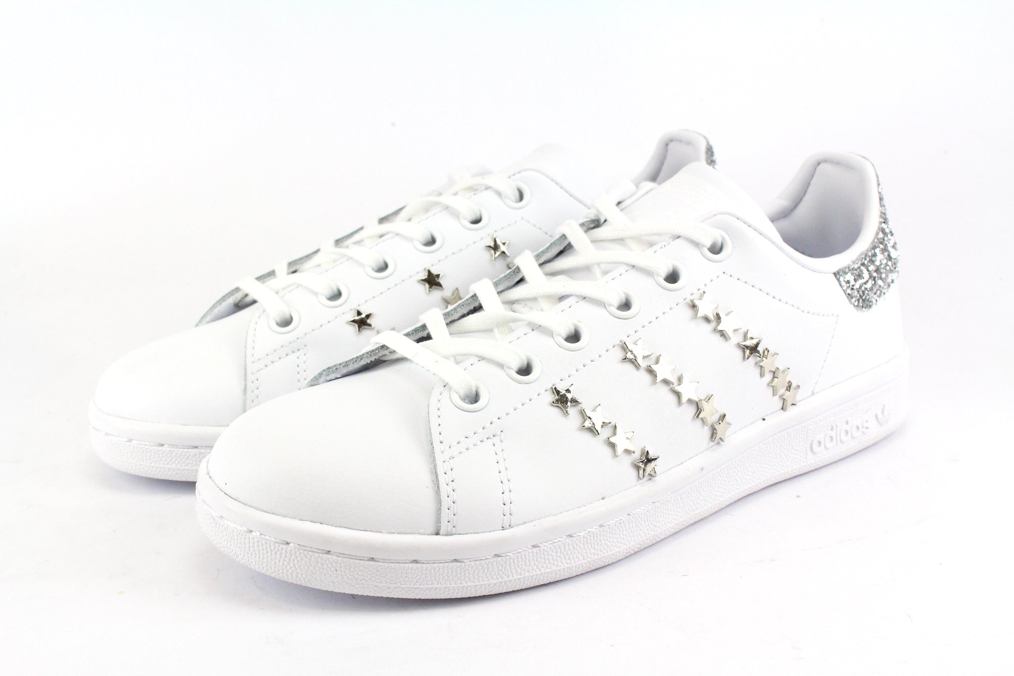 Adidas Stan Smith J Silver Glitter Star Studs