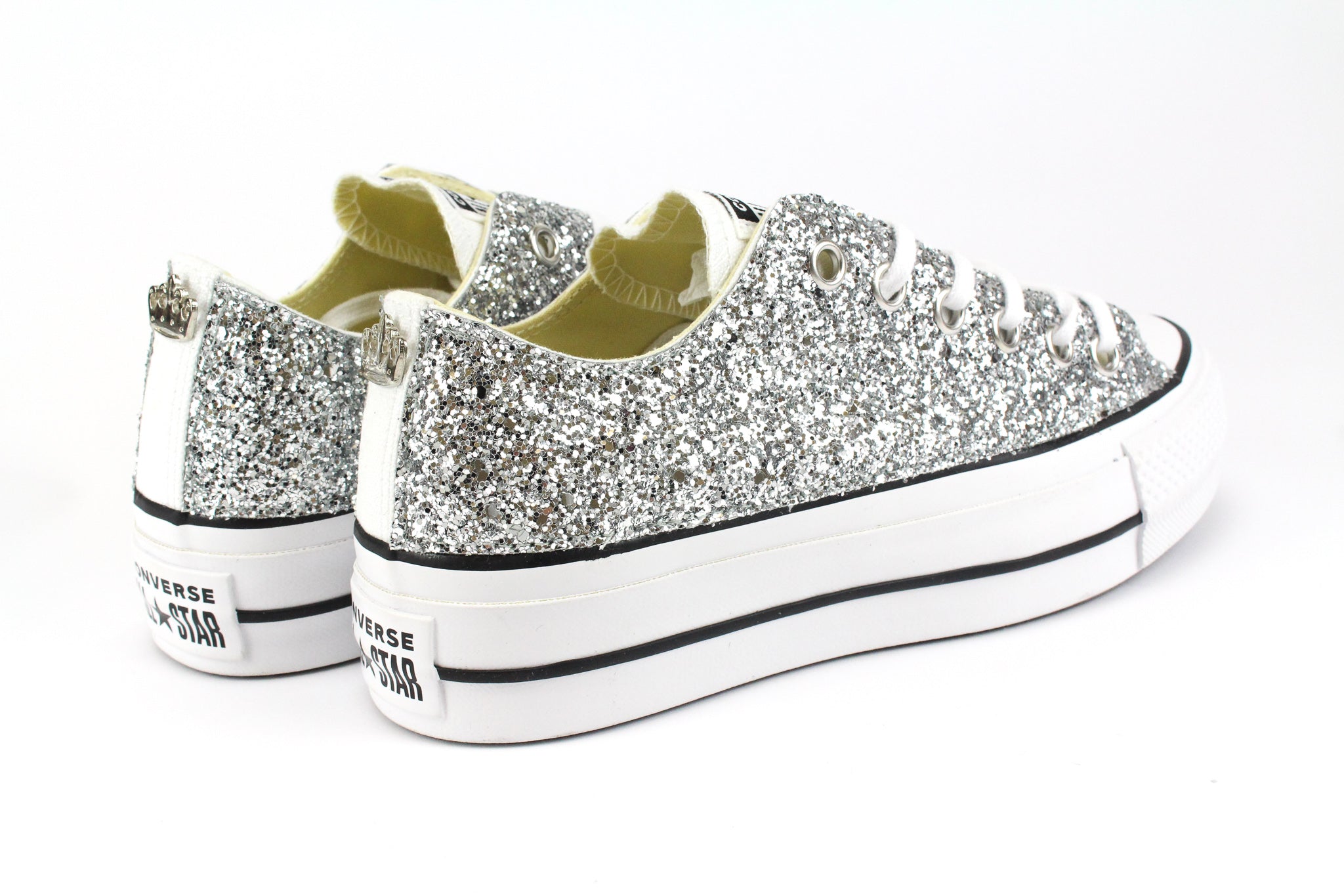 Converse All Star Platform Low White Silver Glitter