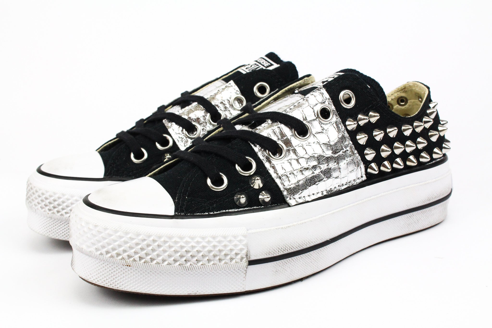 Converse All Star Platform Bassa Borchie Pelle Laminata