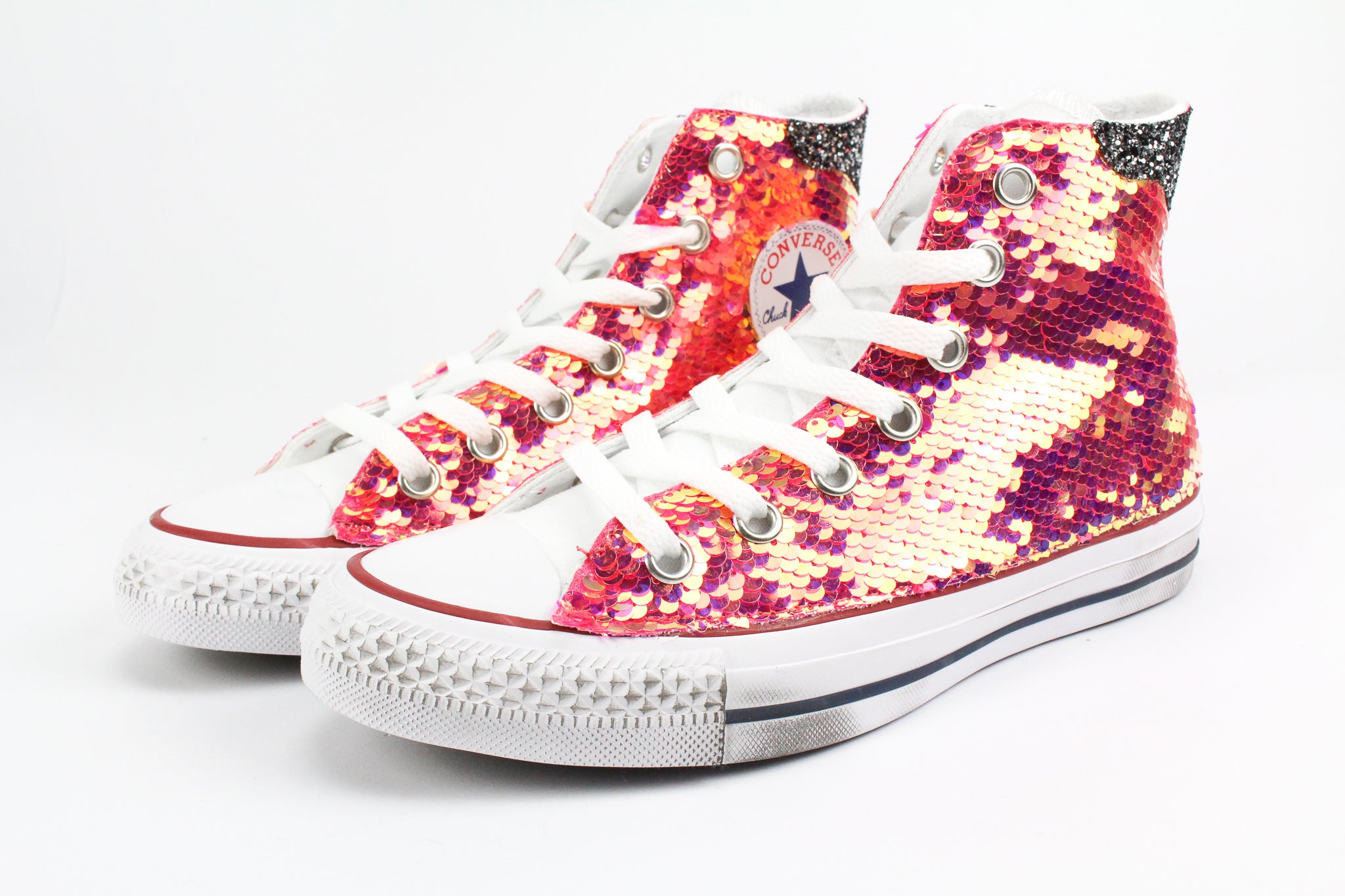 Converse All Star White Rosa Fluo Paillettes