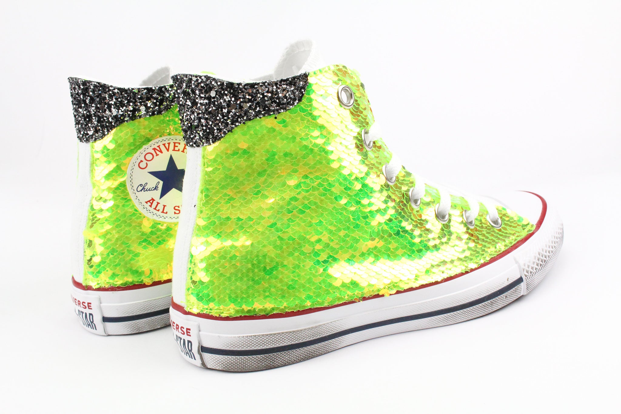 Converse All Star White Giallo Fluo Paillettes