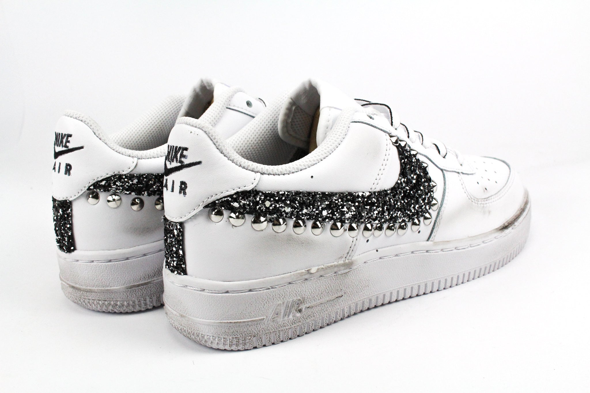 Nike Air Force 1 '07 Black Silver Glitter Cartoon Studs &amp; Laces