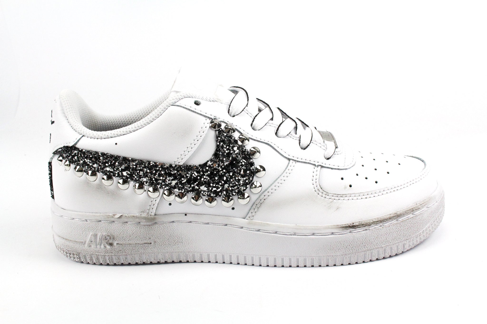 Nike Air Force 1 '07 Black Silver Glitter Cartoon Studs &amp; Laces