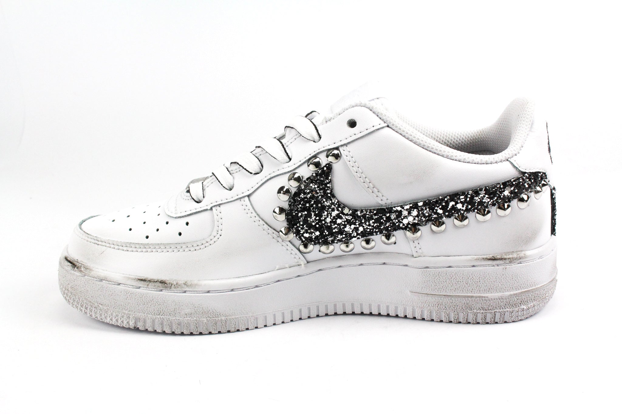 Nike Air Force 1 '07 Black Silver Glitter Cartoon Studs &amp; Laces