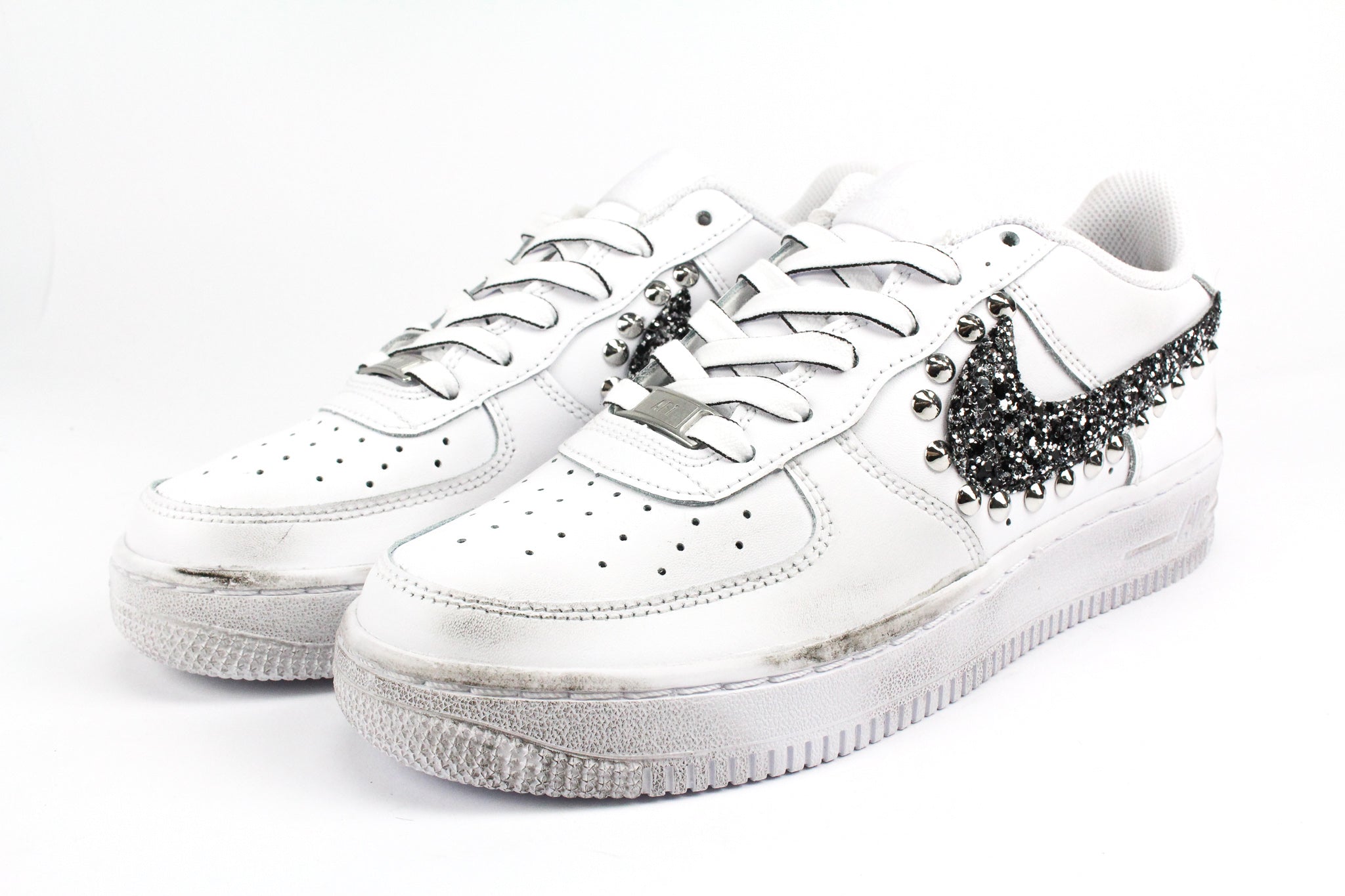 Nike Air Force 1 '07 Black Silver Glitter Cartoon Studs &amp; Laces