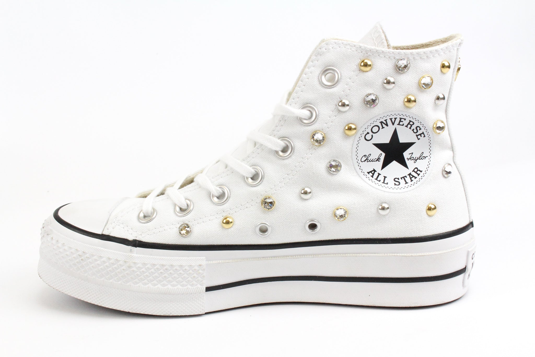 Converse All Star Platform White Strass Borchie