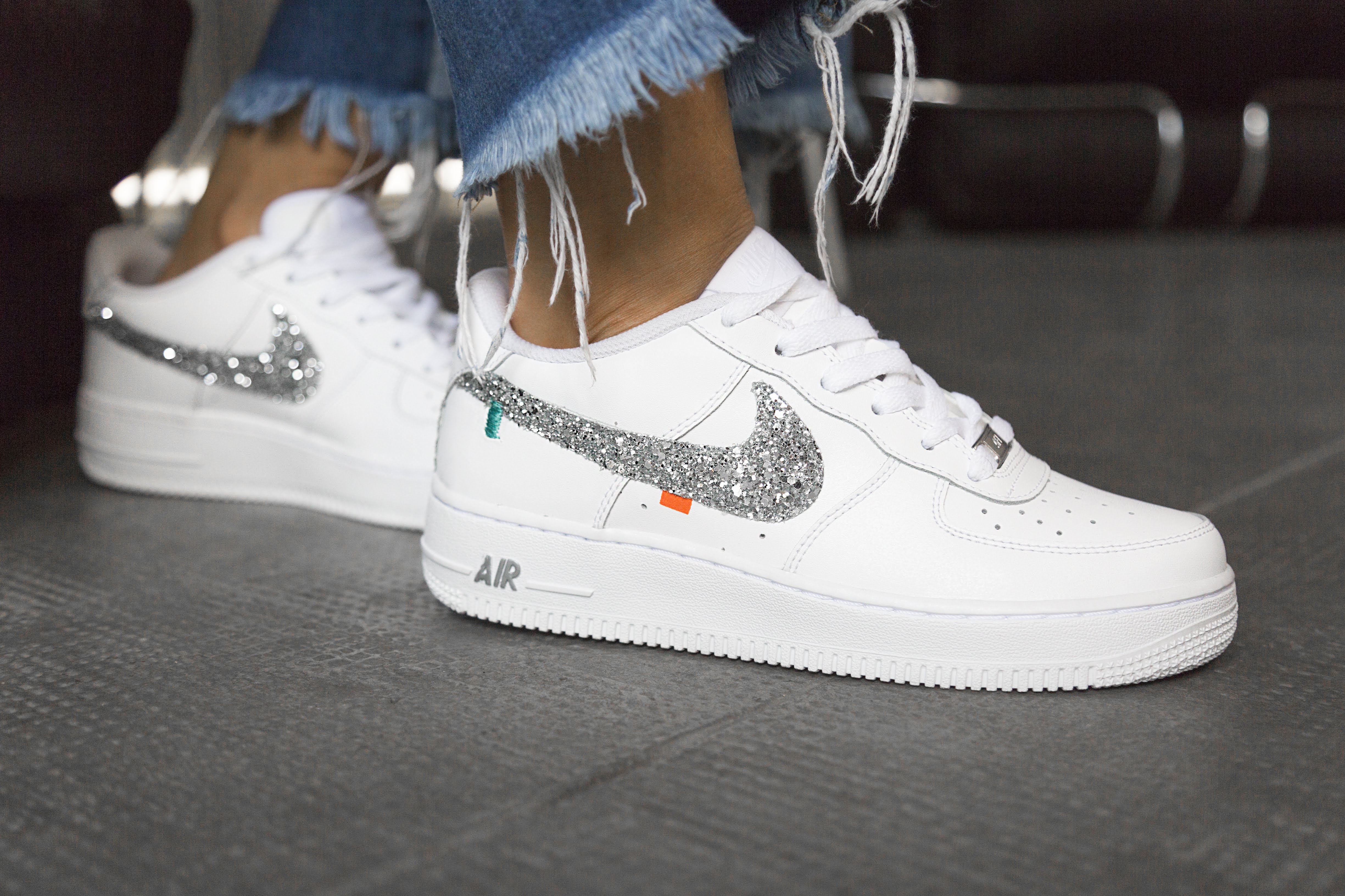 Nike Air Force 1 '07 Silver Glitter &amp; Embroidery